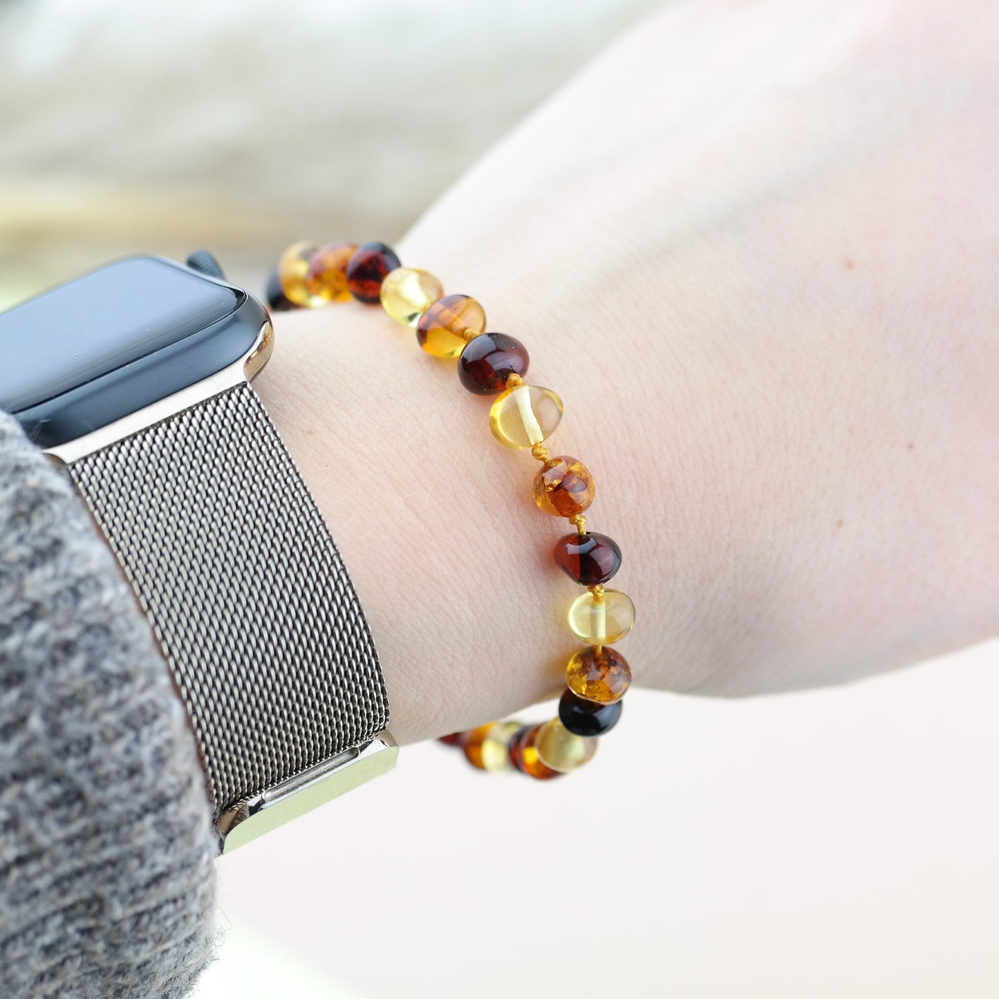 Colourful amber bracelet