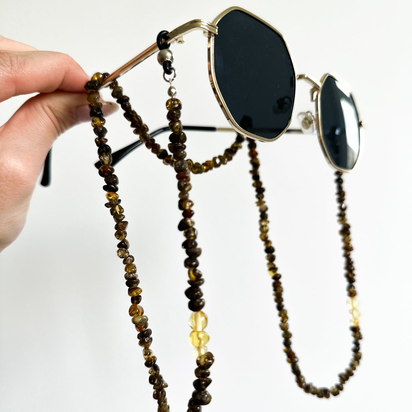 Unisex natural Baltic amber sunglasses chain