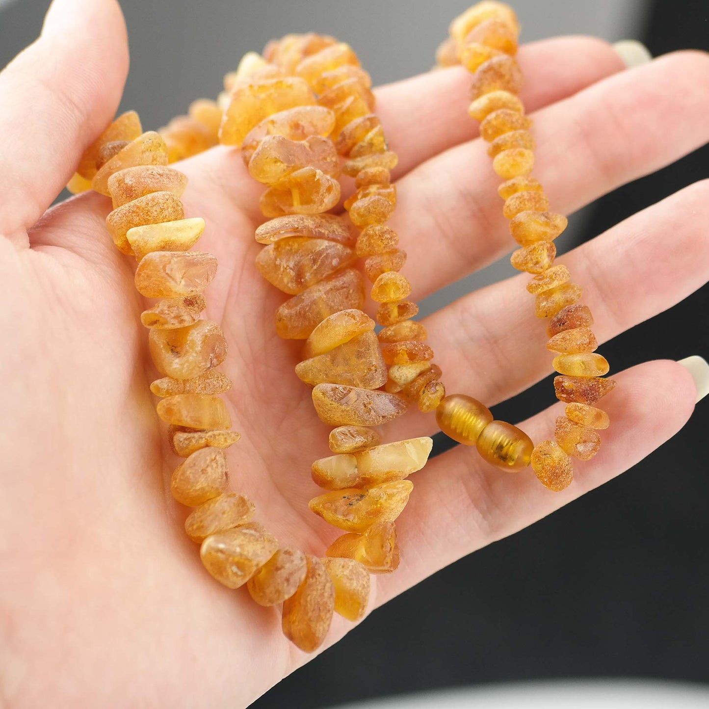 Beautiful honey amber necklace from chip style beads