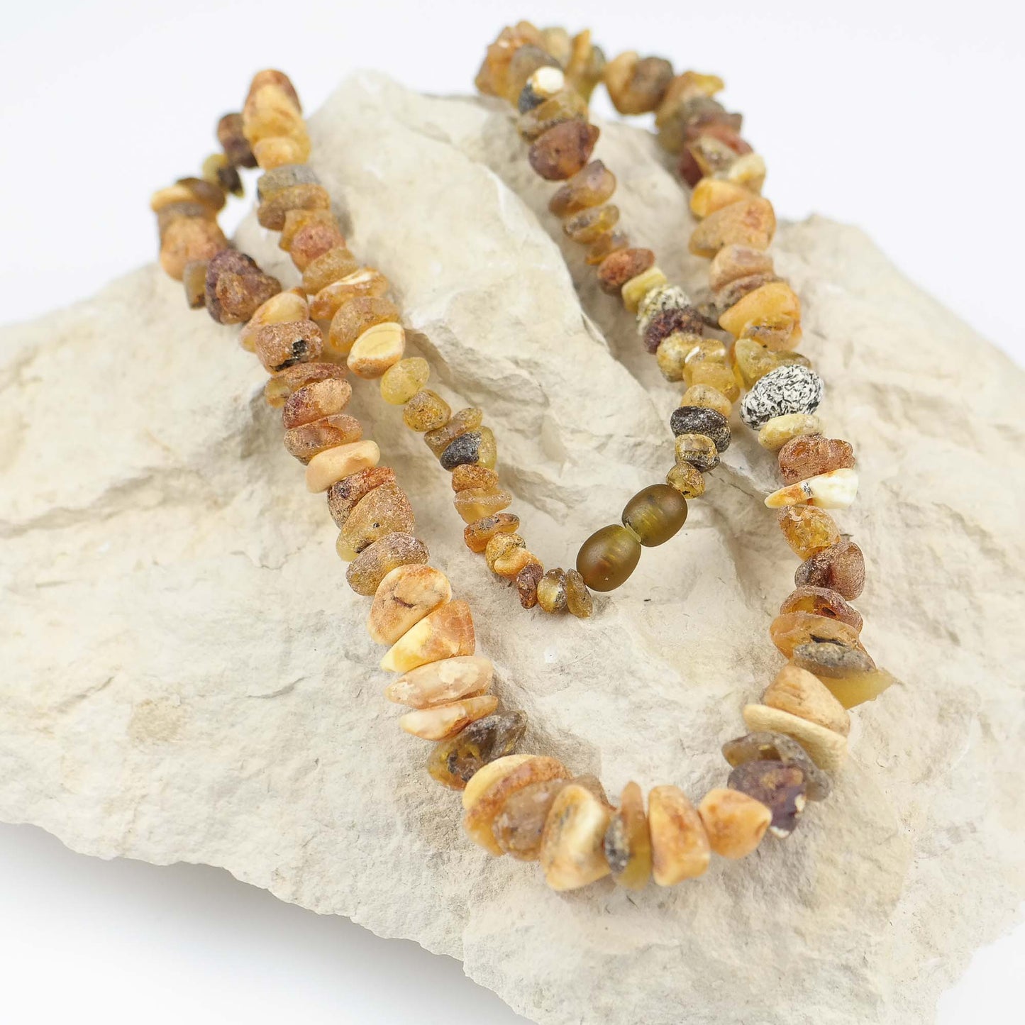 Raw amber chip style necklace