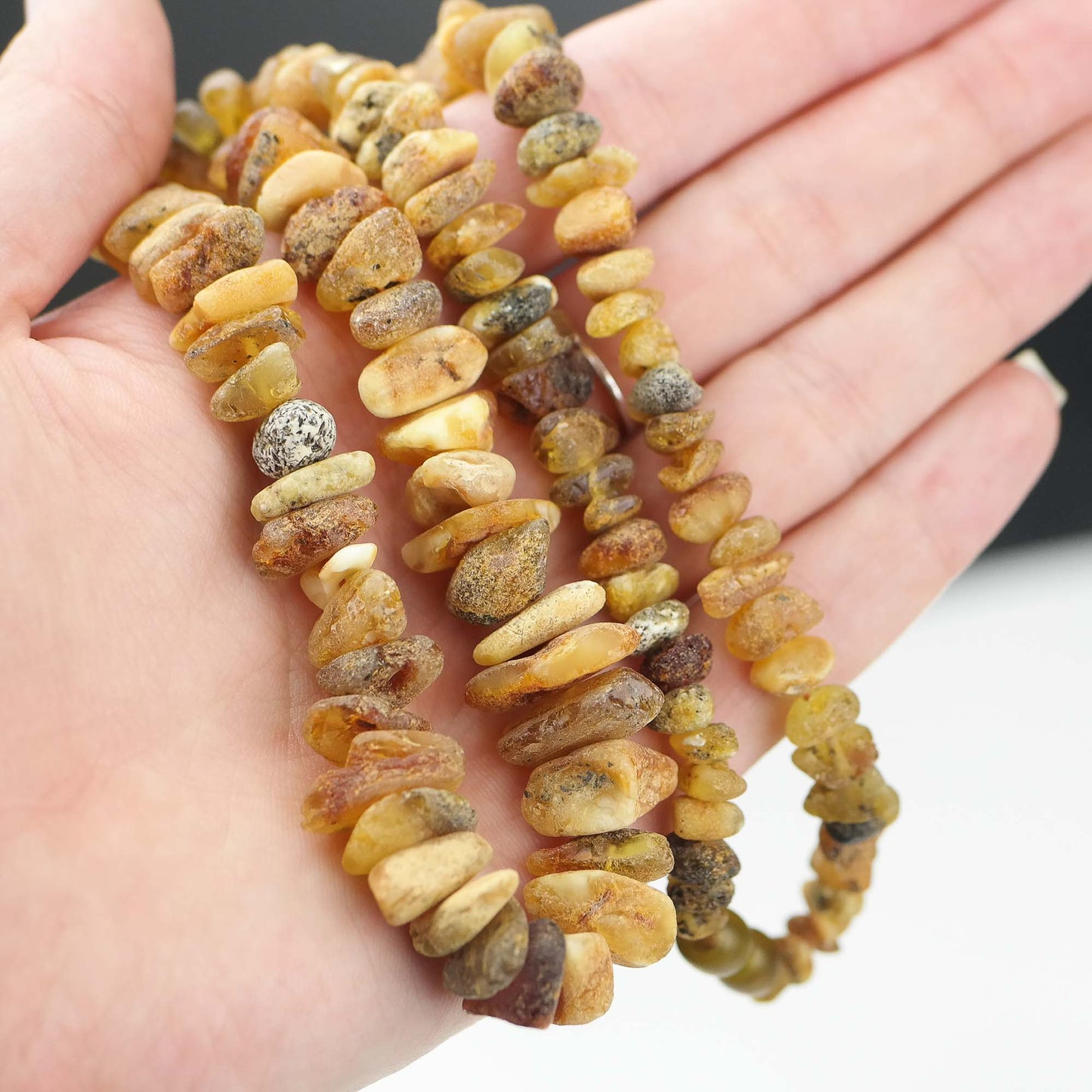 Raw amber chip style necklace