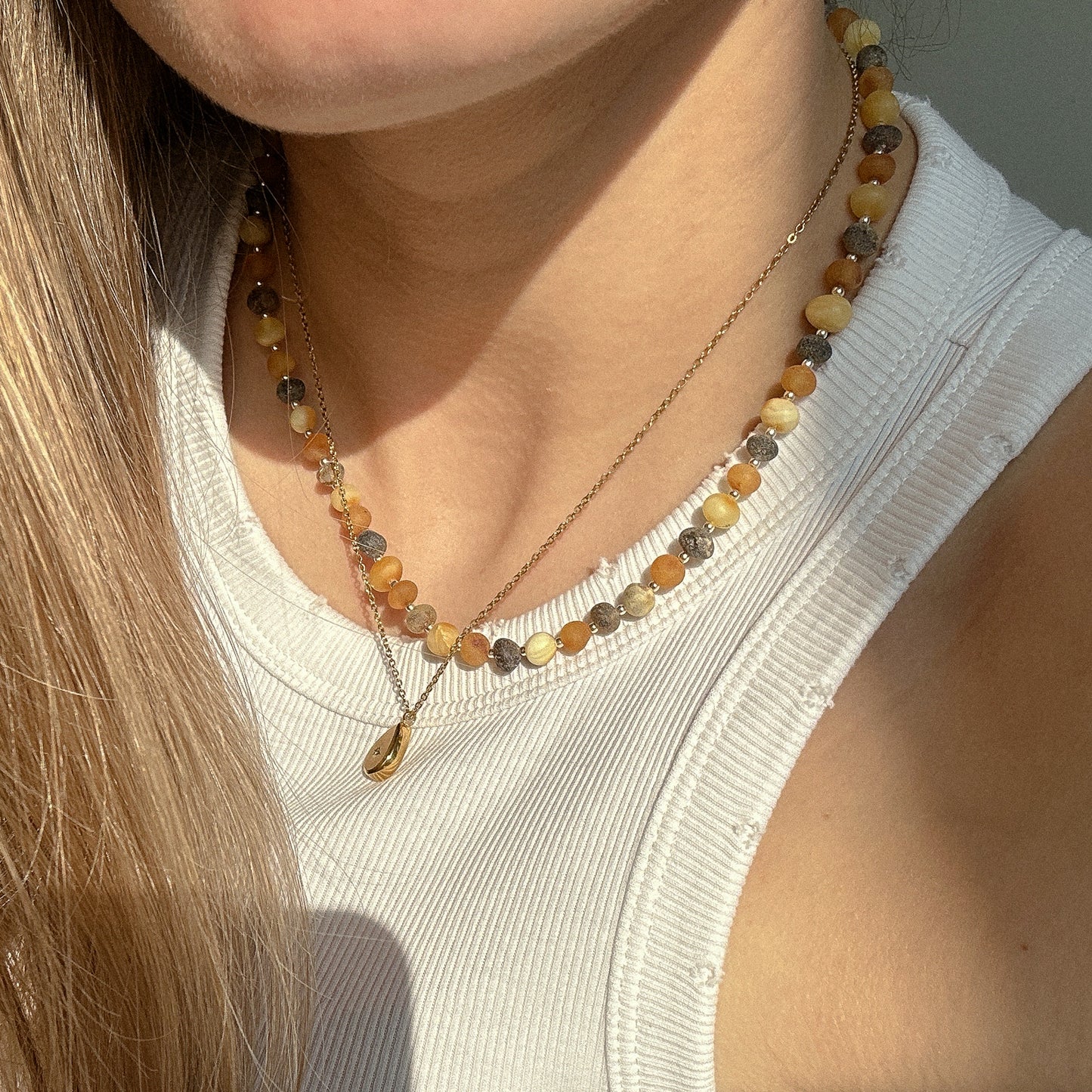 Natural raw Baltic amber set for women
