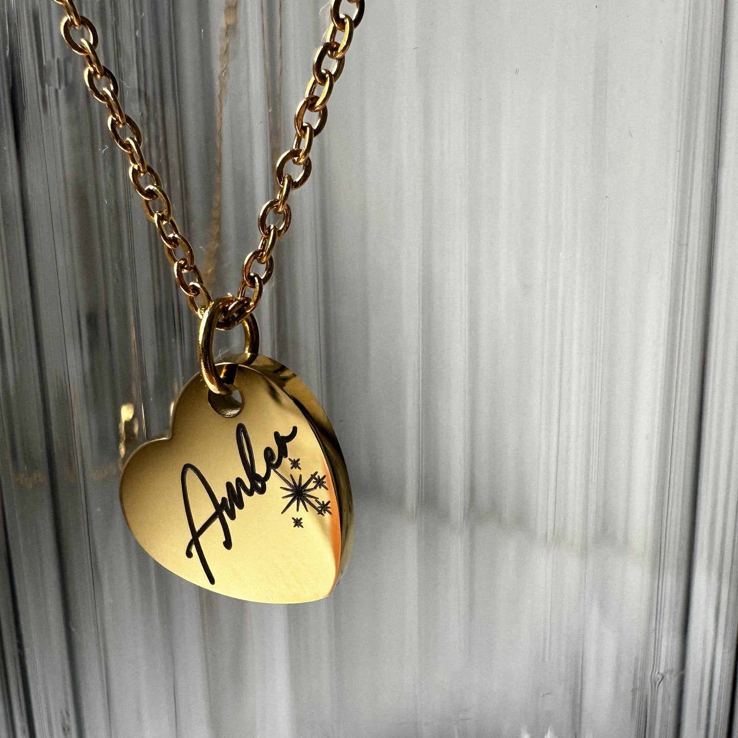 Stainless steal engraved heart necklace for women