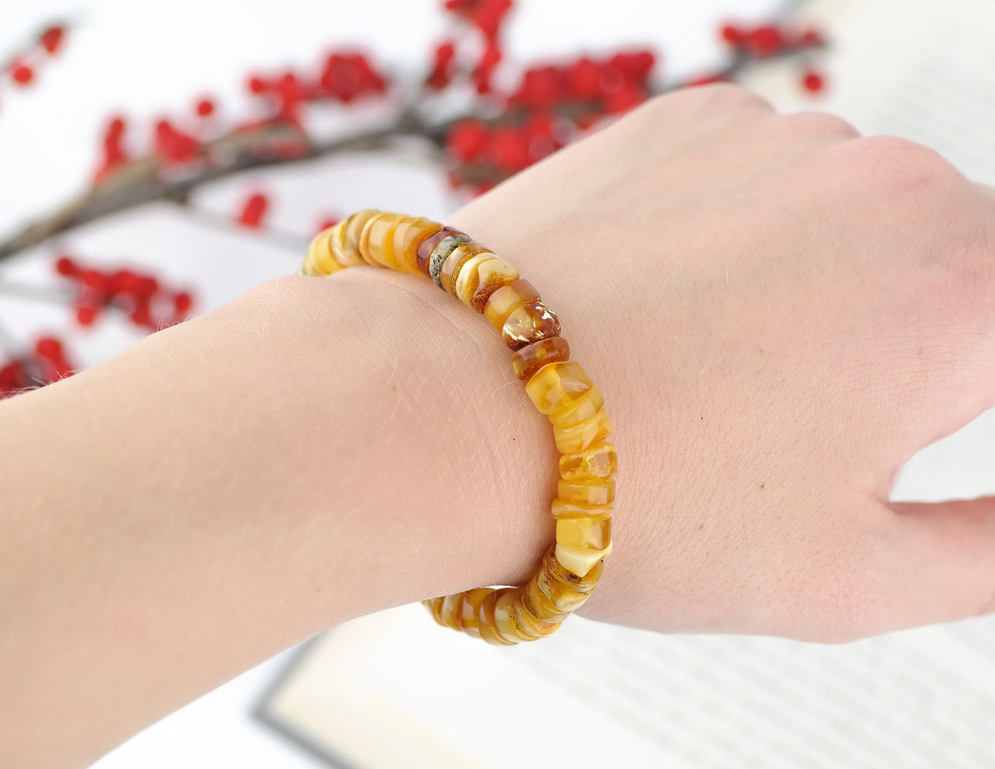 Natural amber bracelet from butterscotch beads
