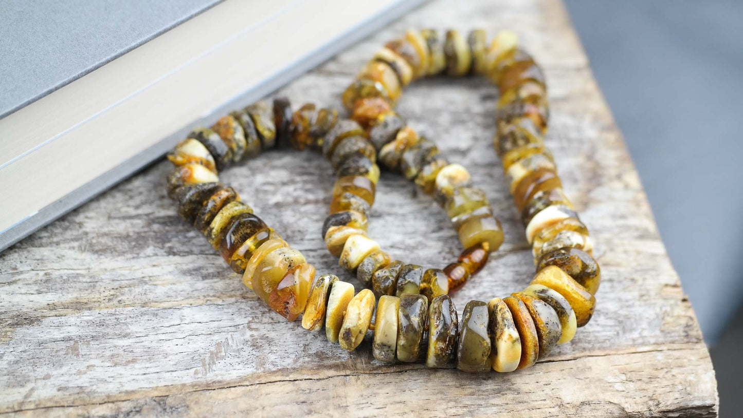Natural green amber necklace