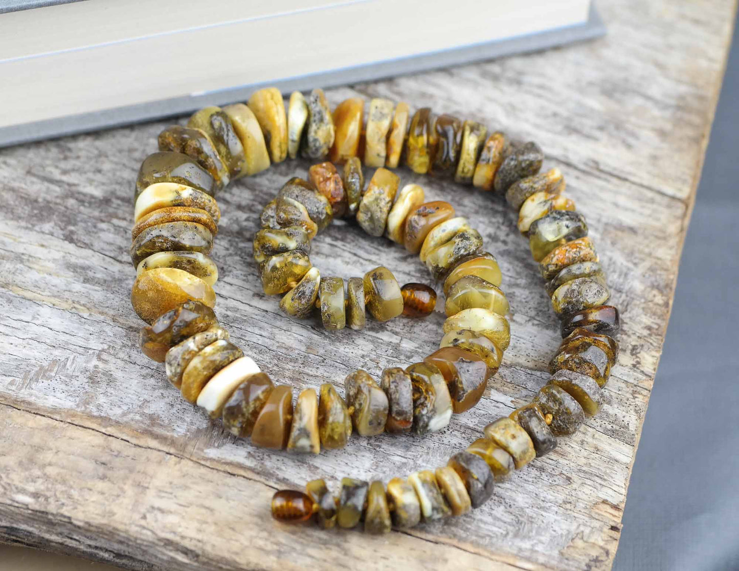 Natural green amber necklace