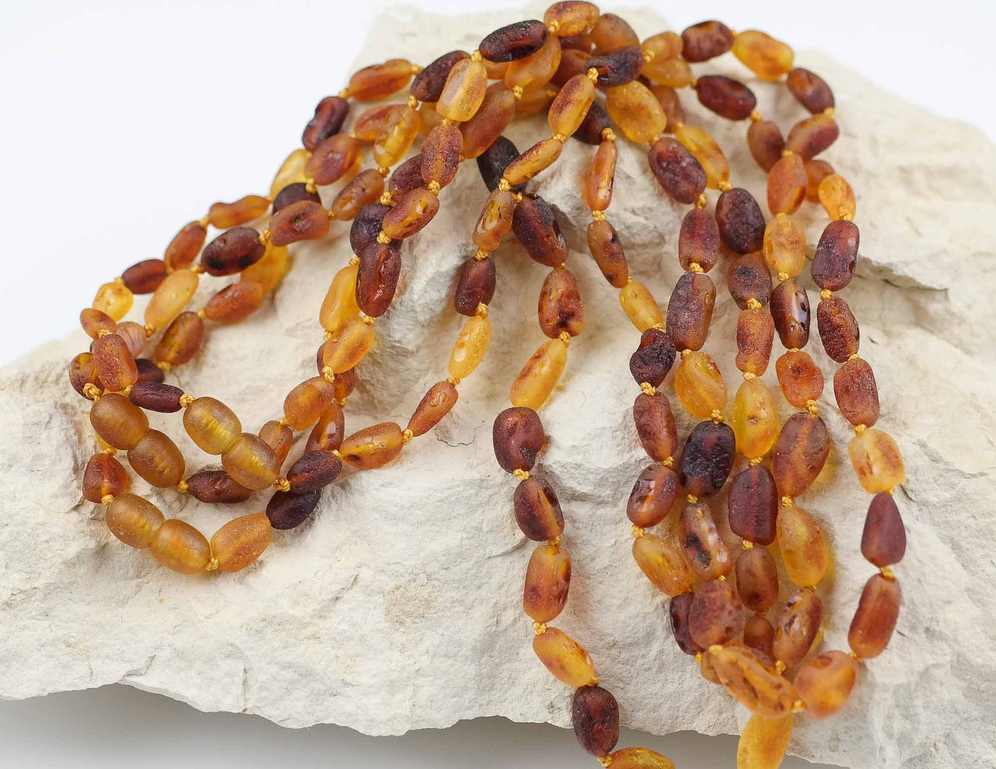 Raw amber bean necklaces