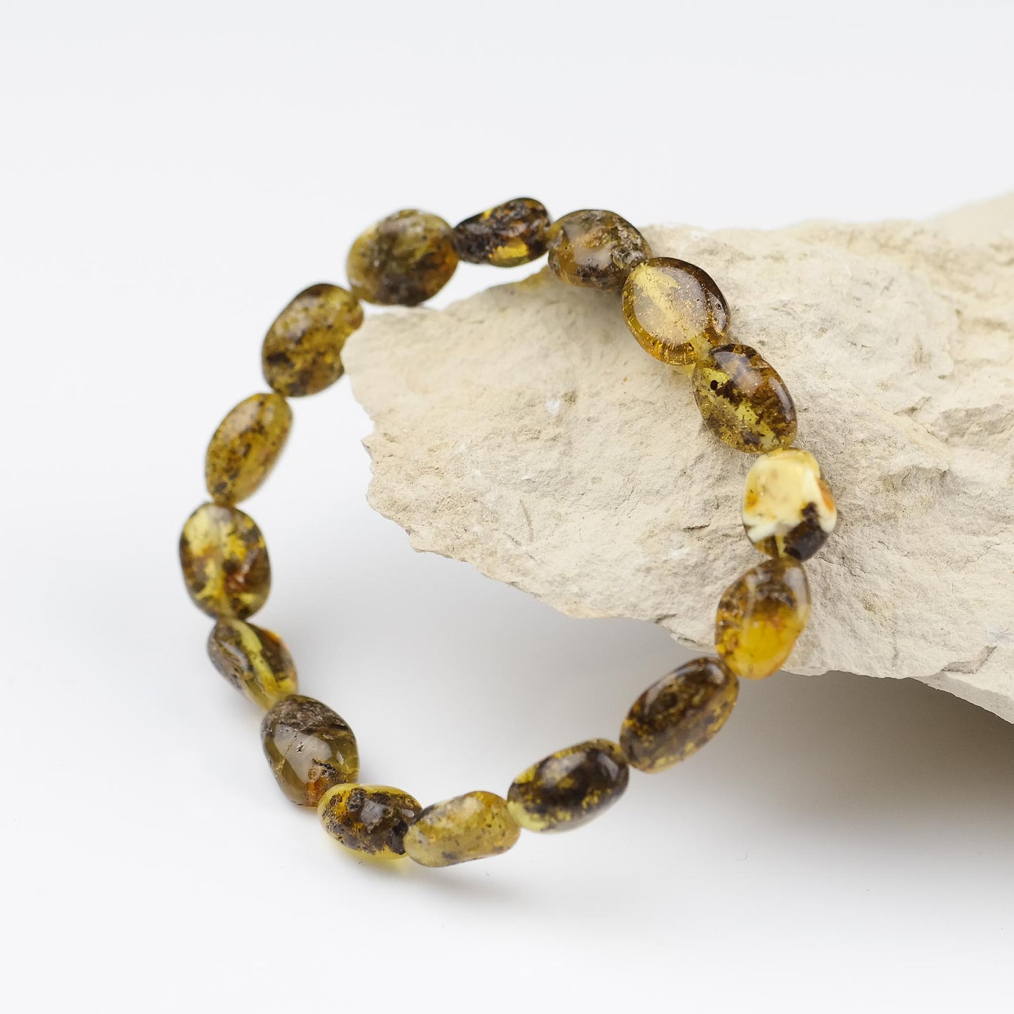 Green Baltic amber bean bracelet