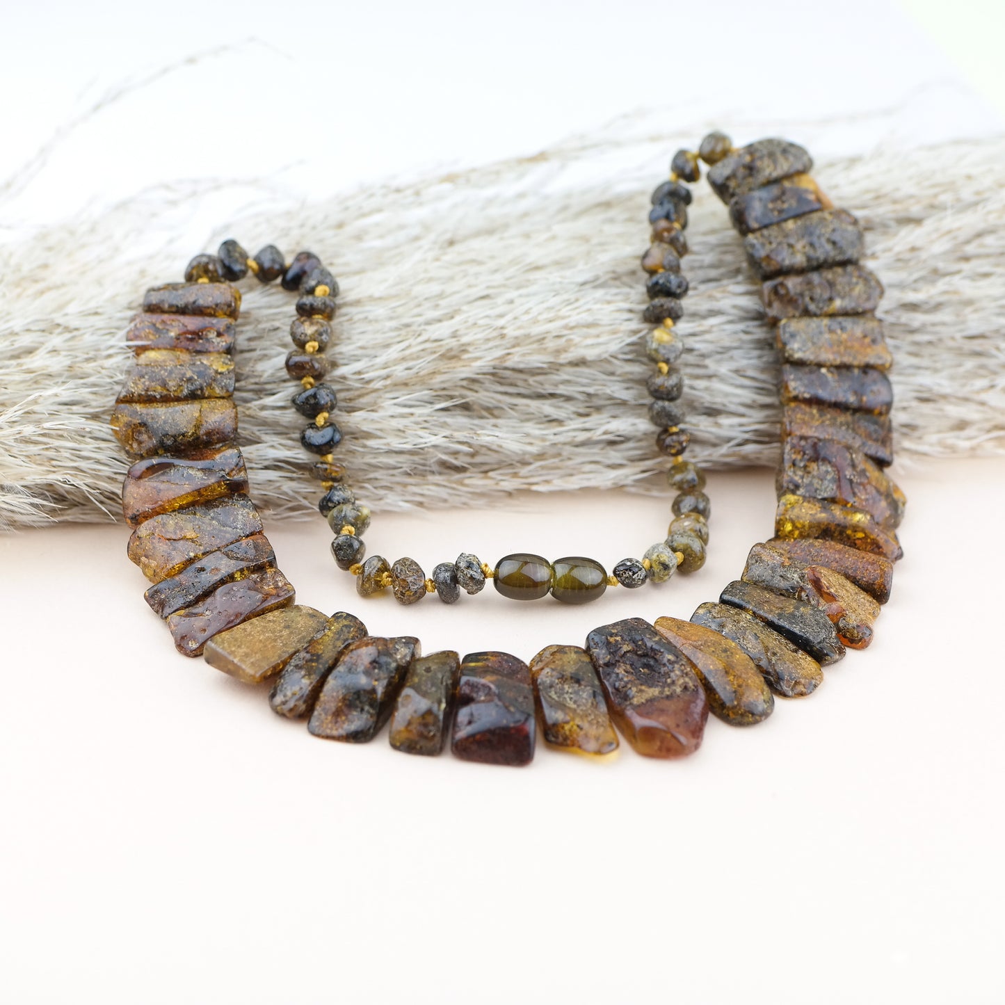 Unique statement necklace from natural Baltic amber beads