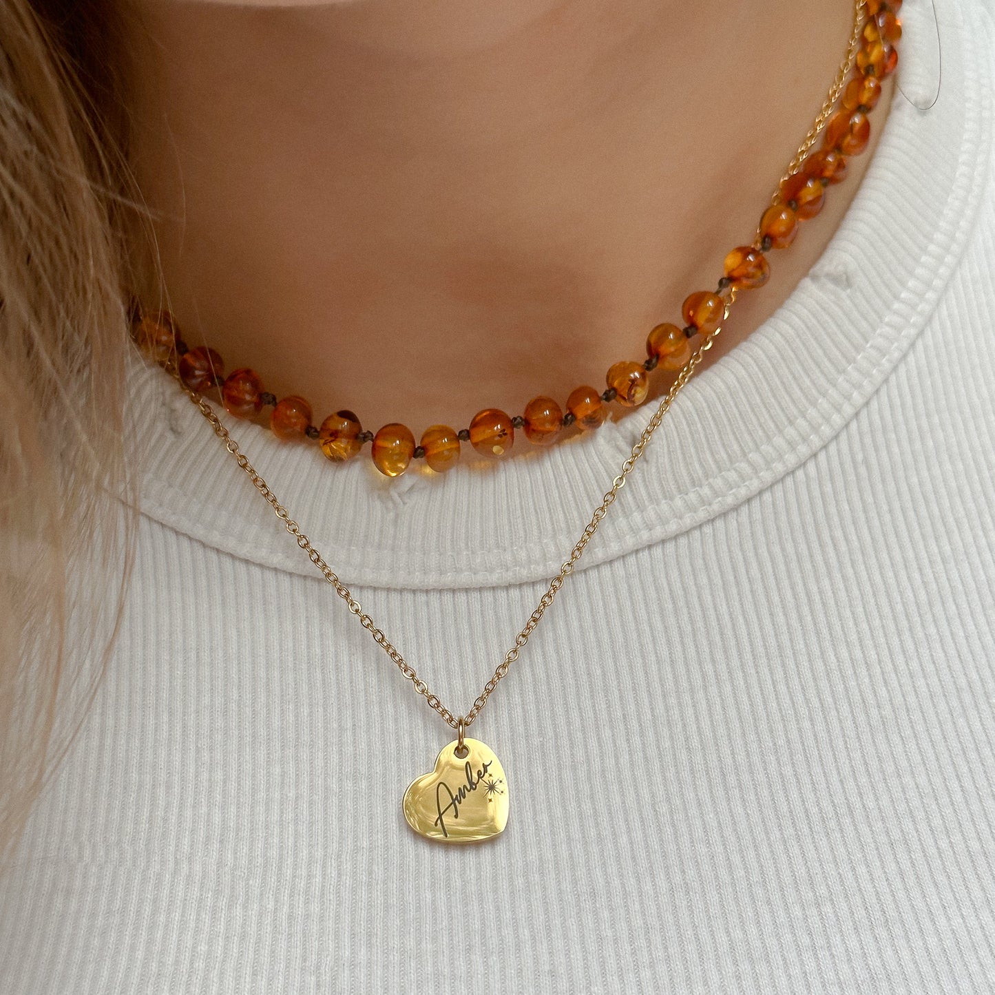 Stainless steal engraved heart necklace for women