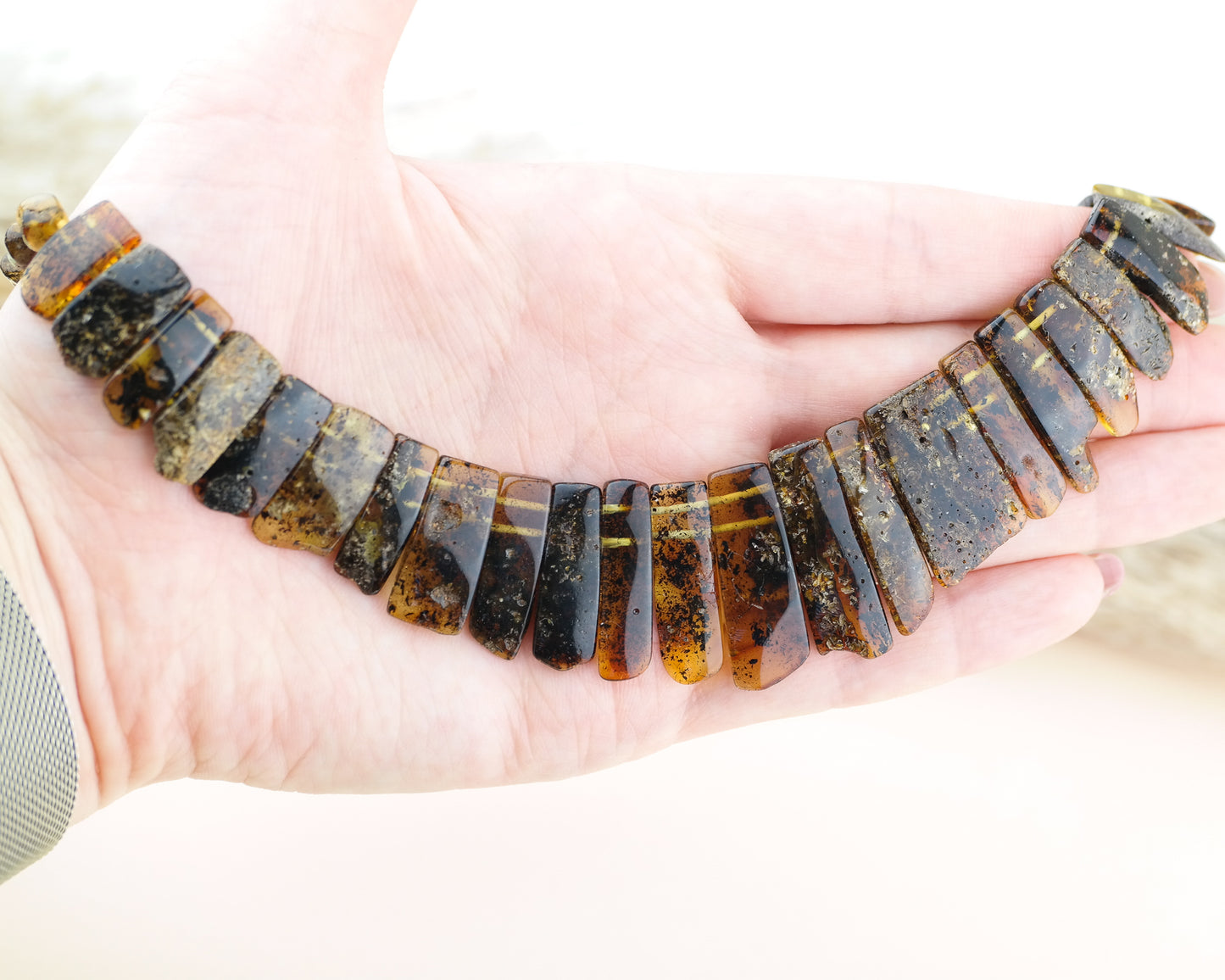Green amber statement necklace for women