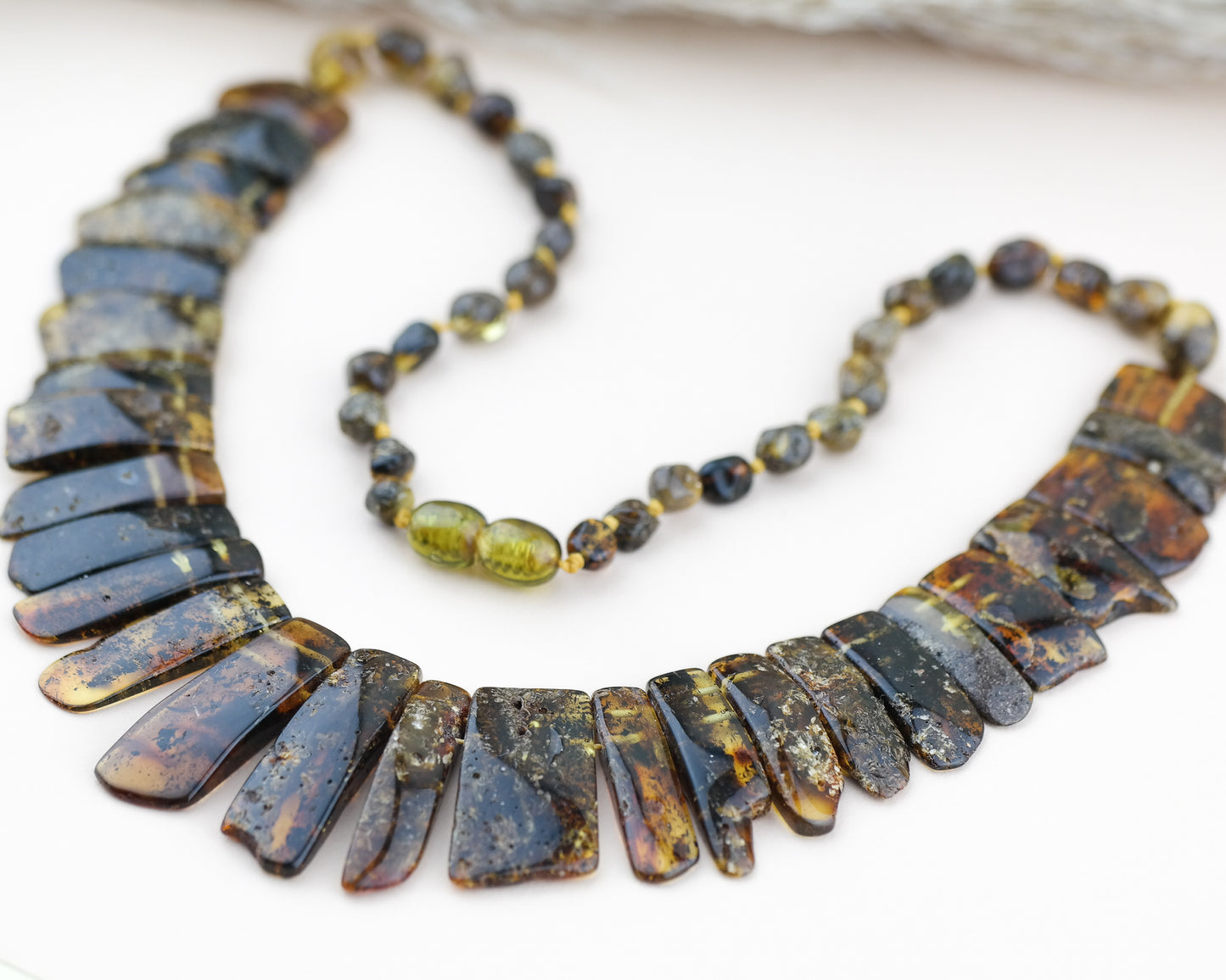 Green amber statement necklace for women