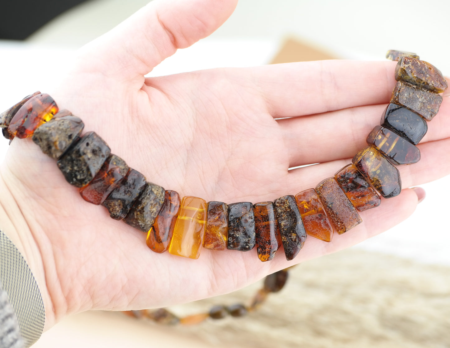 Statement green Baltic amber necklace for women