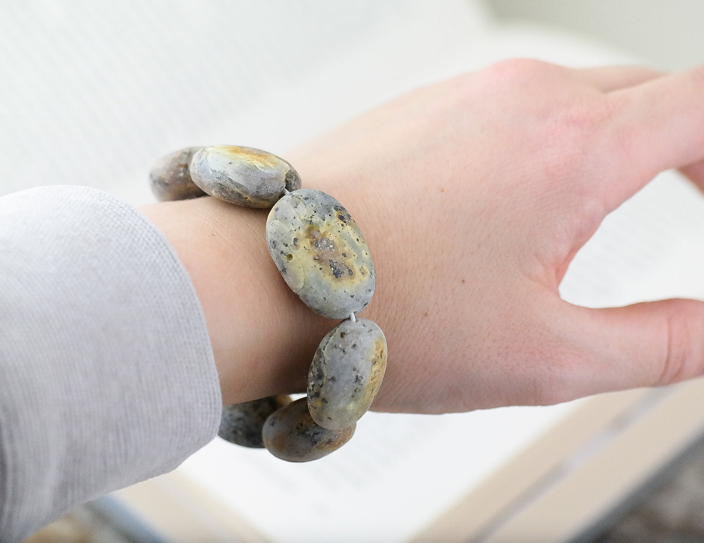 Stunning raw amber bracelet from large bean beads