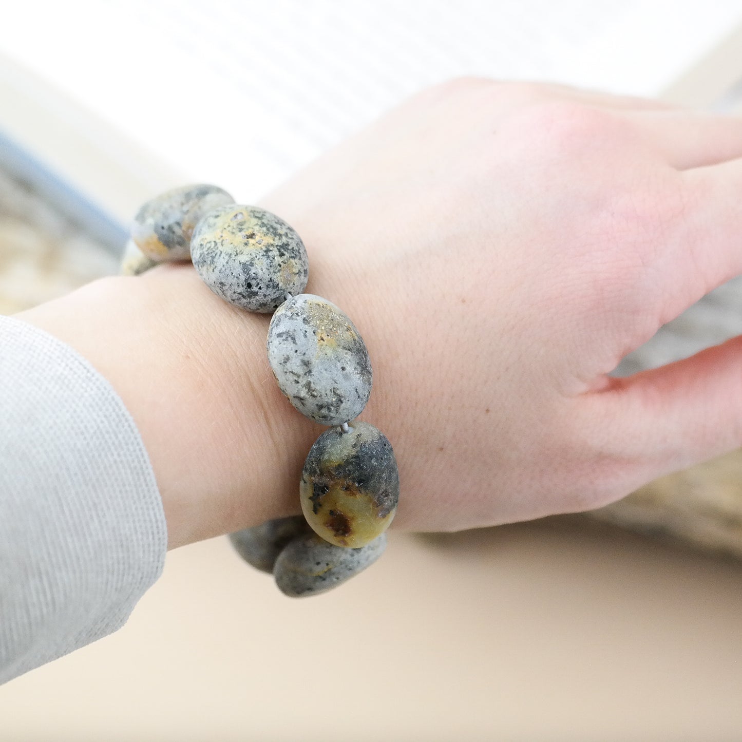 Stunning raw amber bracelet from large bean beads
