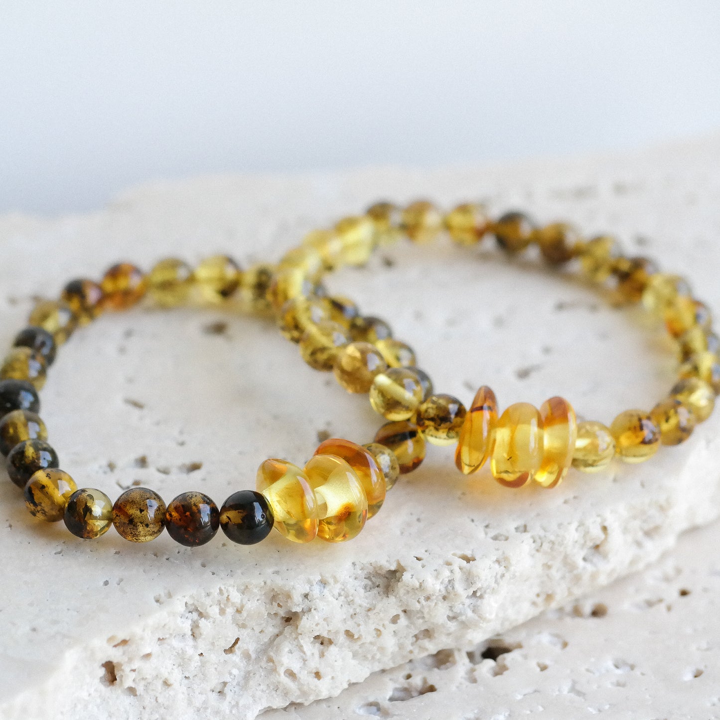 Beautiful lemony green amber bracelets for women