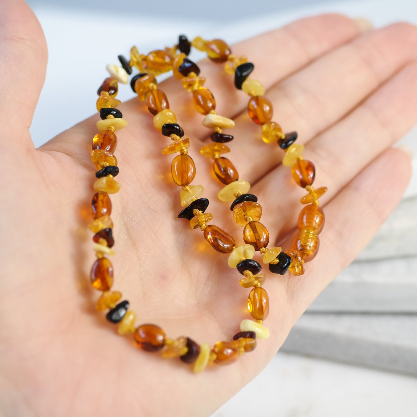 Mixed natural amber beads choker