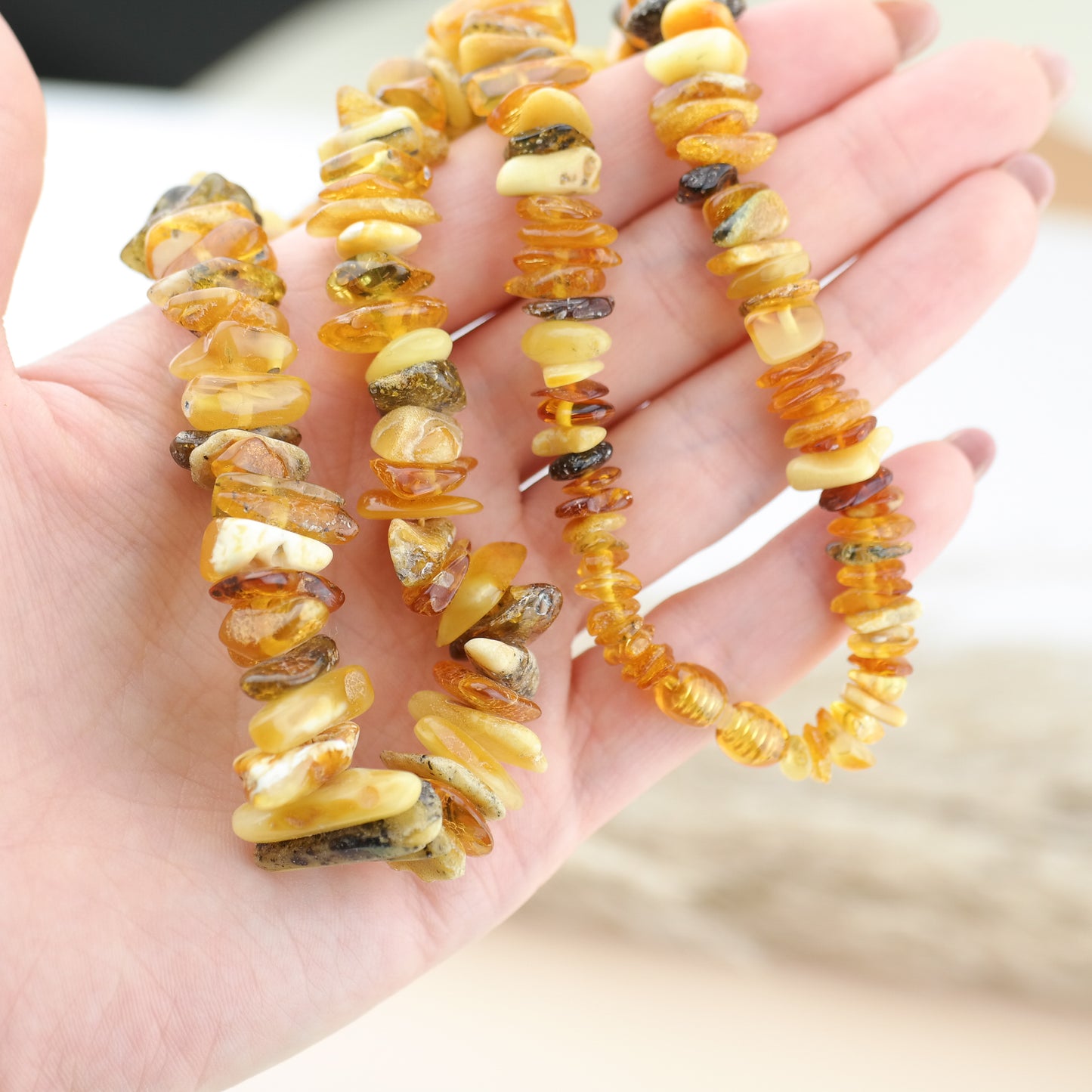 Beautiful amber necklace from chip style beads