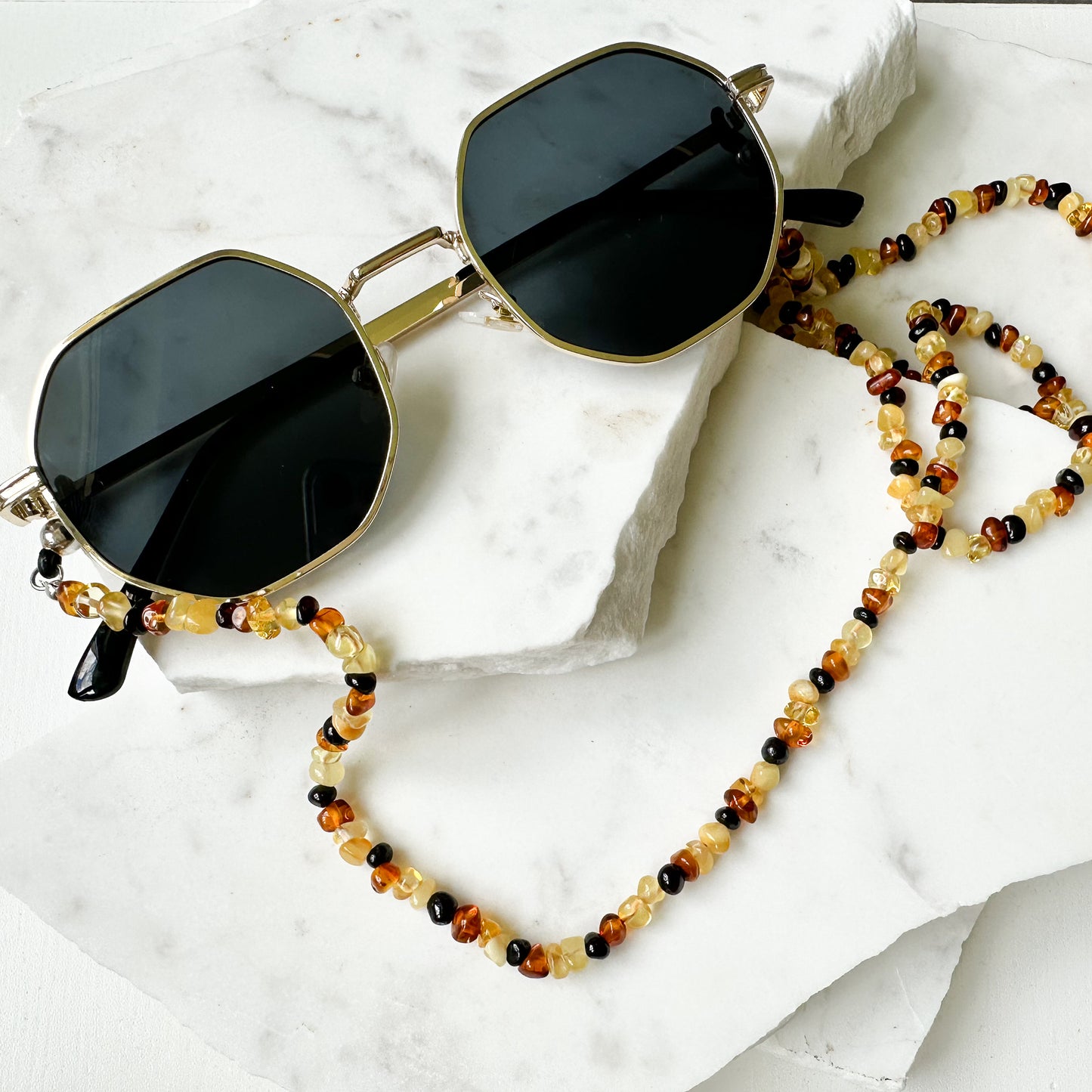 Unisex natural Baltic amber sunglasses chain