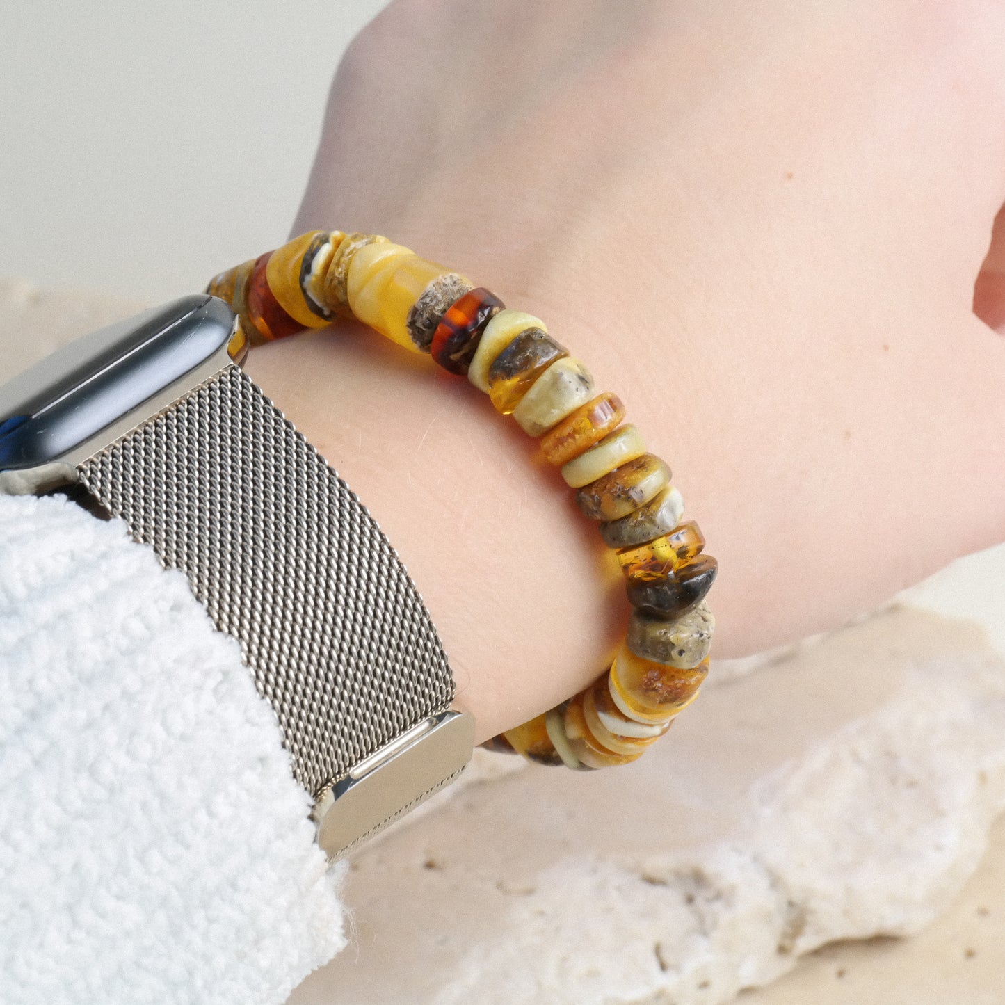 Multicolour natural amber bracelet