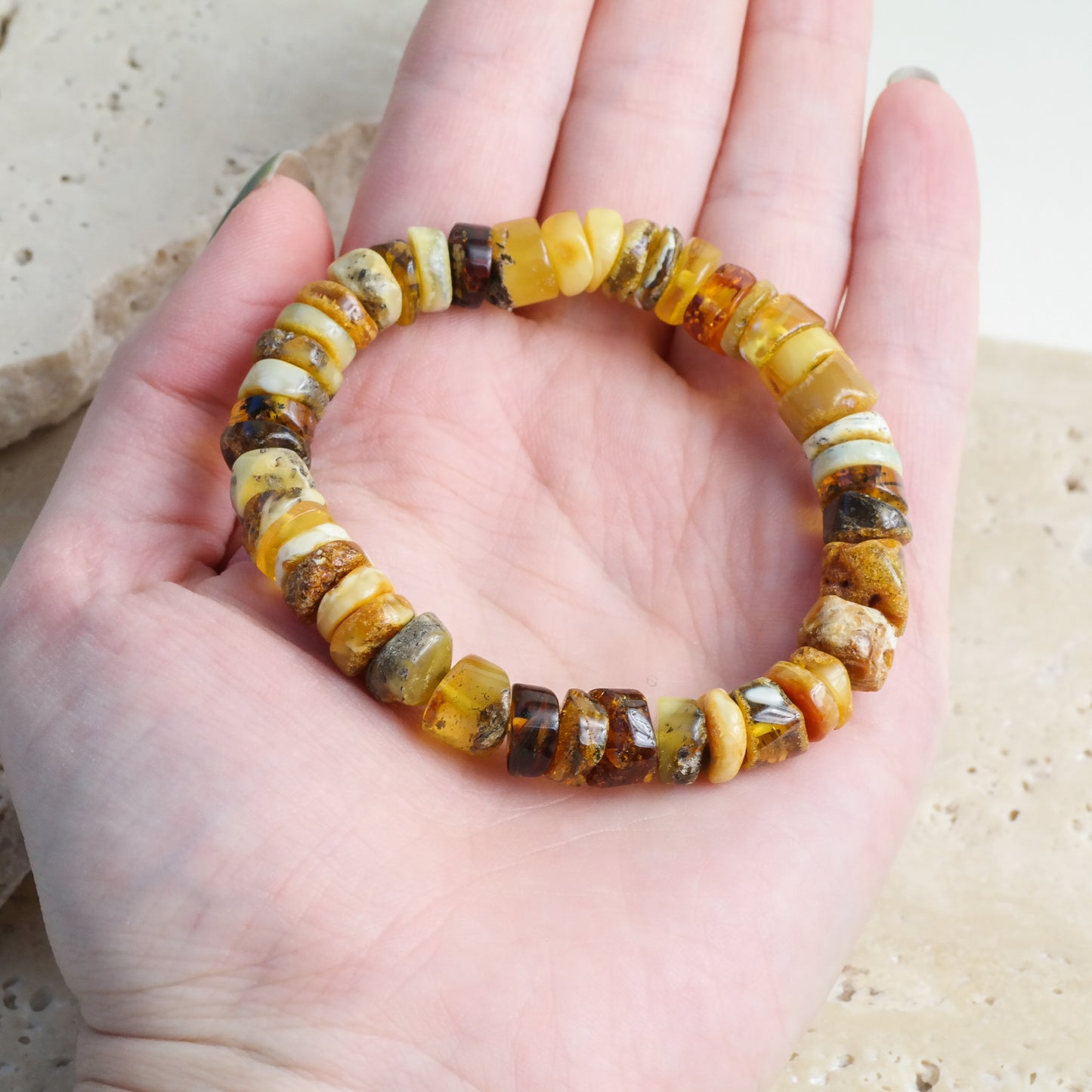 Multicolour natural amber bracelet