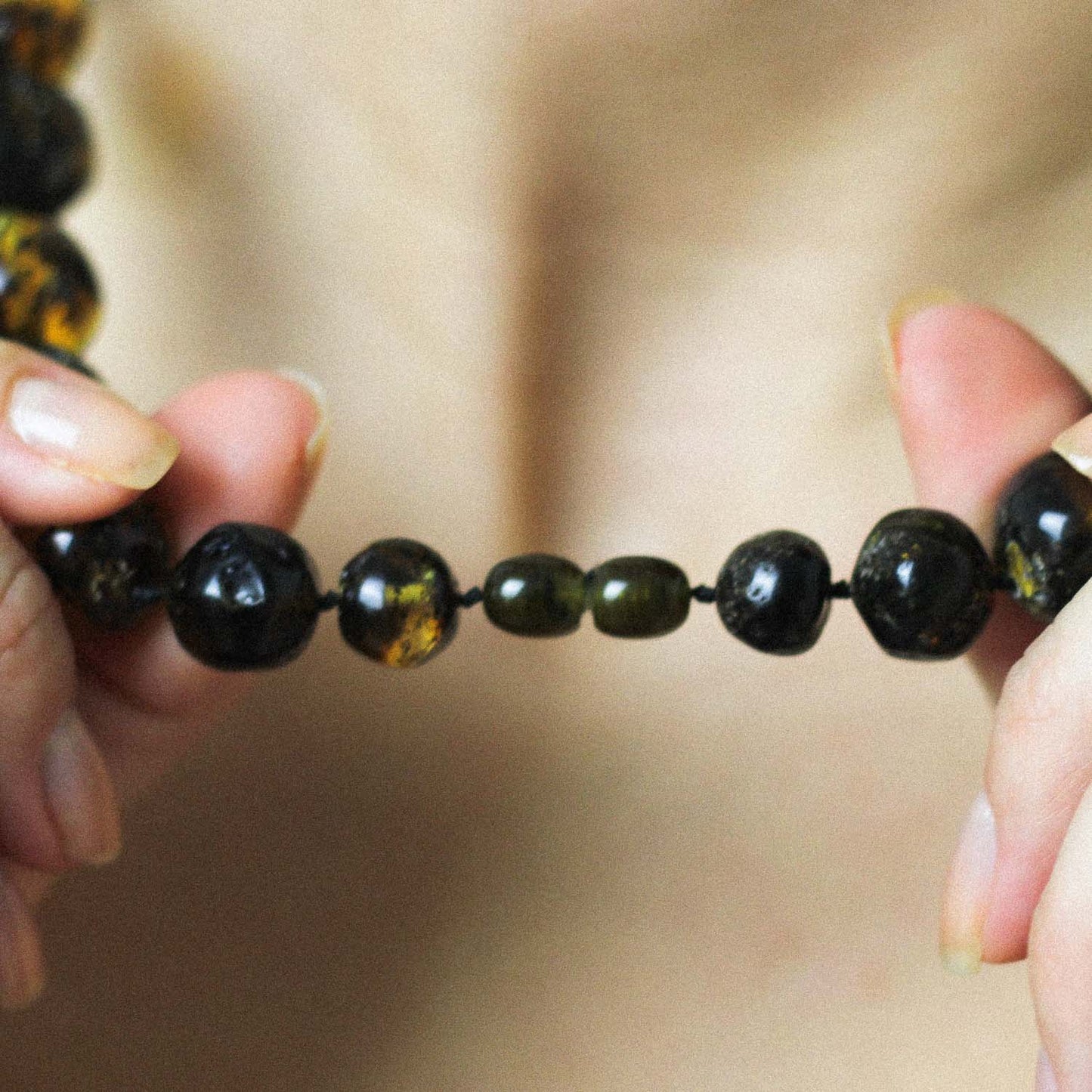 Green amber statement necklace