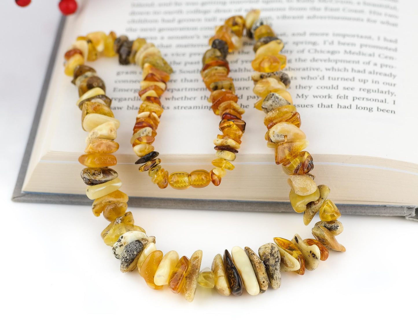 Multicolour natural Baltic amber necklace for men and women