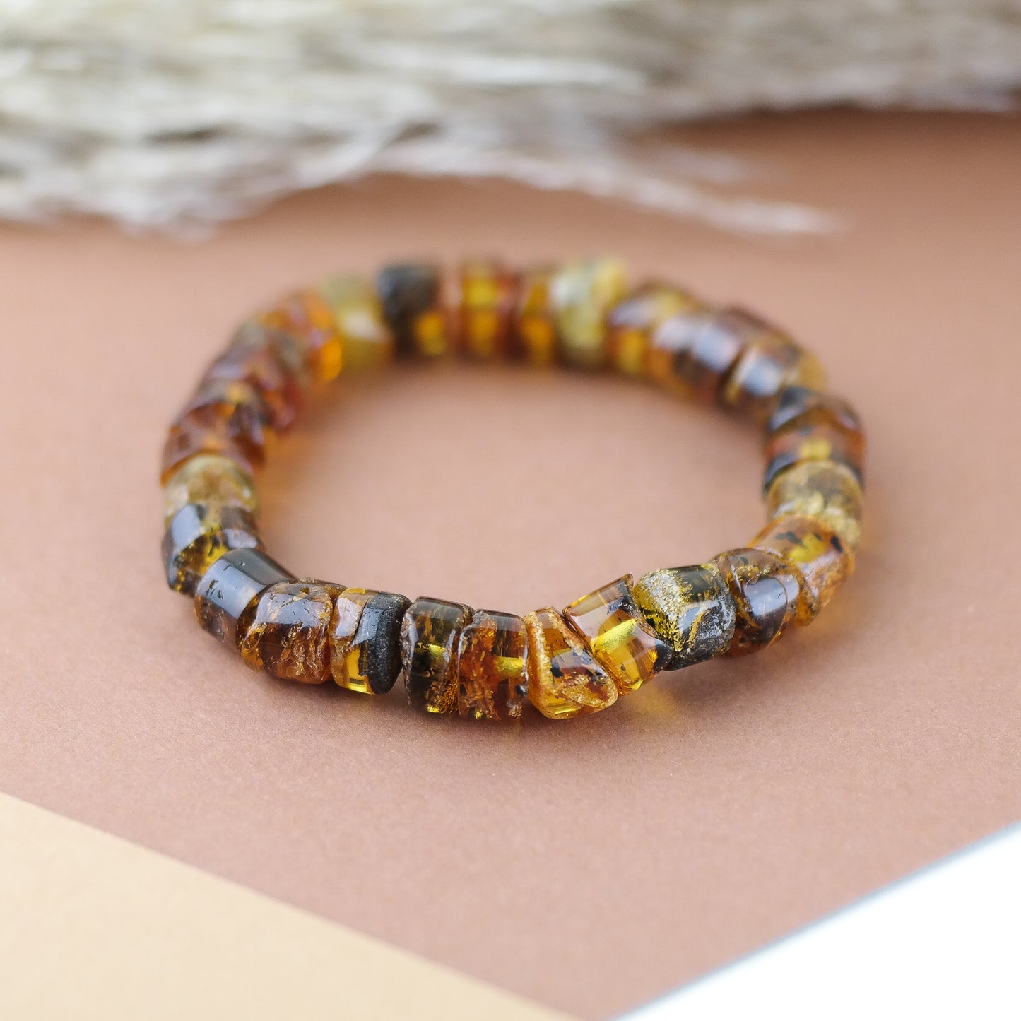 Statement green amber, unisex bracelet