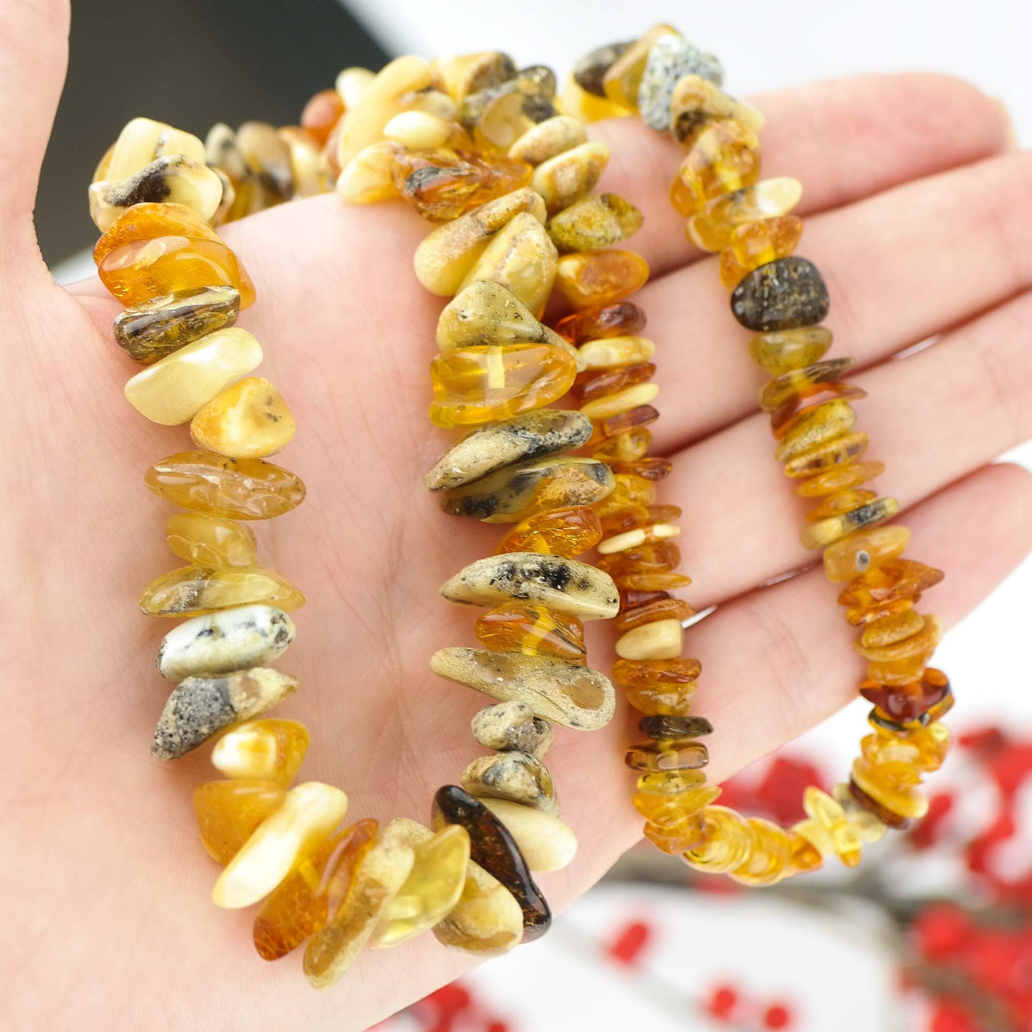 Multicolour natural Baltic amber necklace for men and women