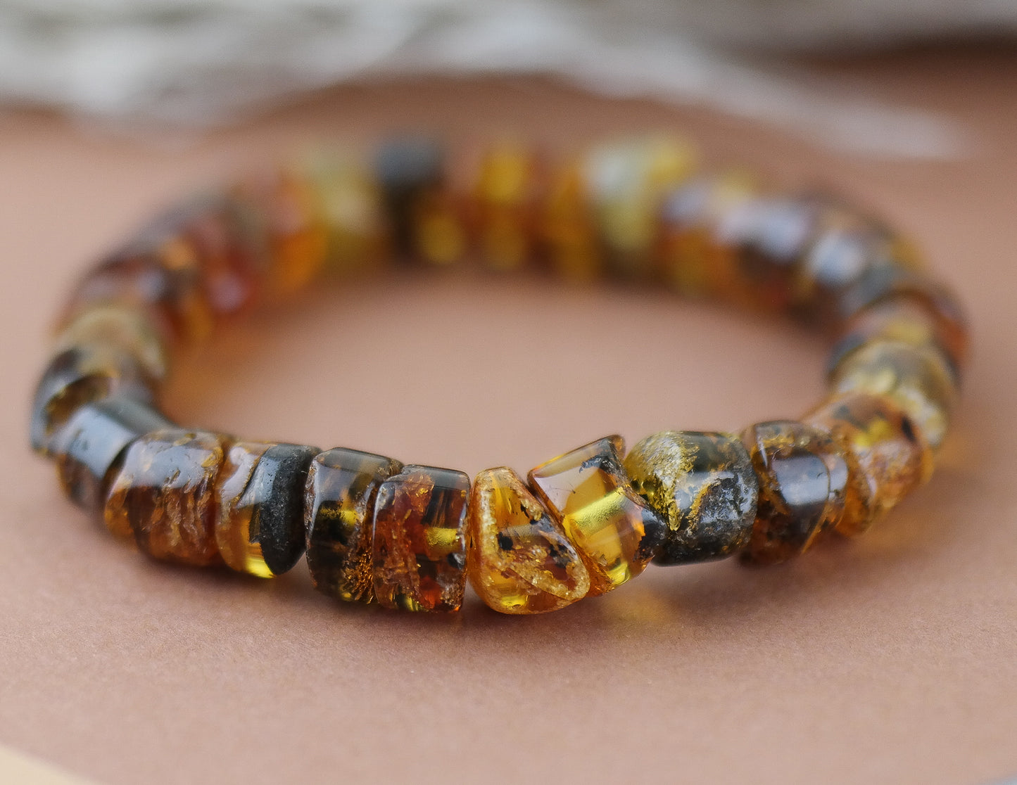 Statement green amber, unisex bracelet