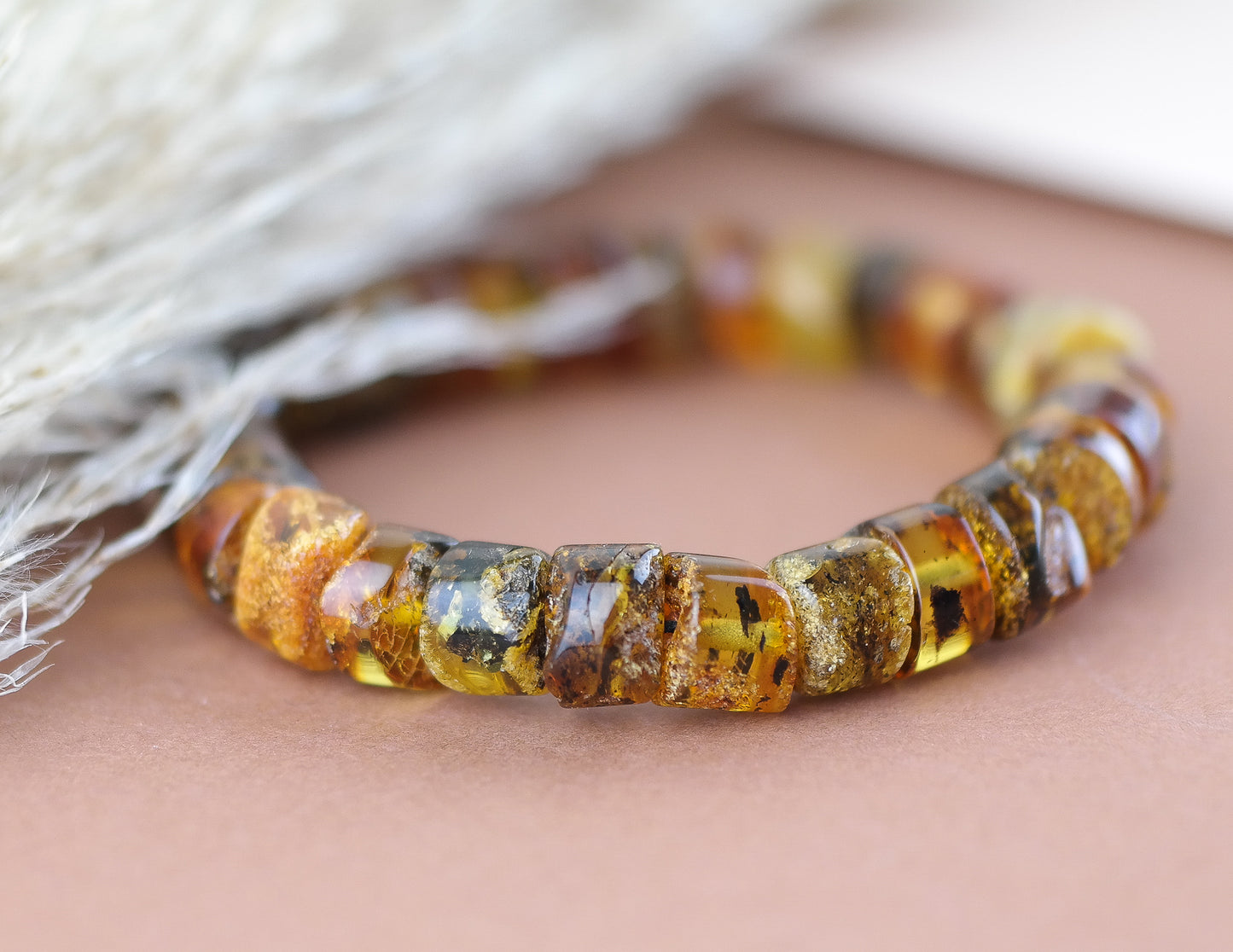 Statement green amber, unisex bracelet