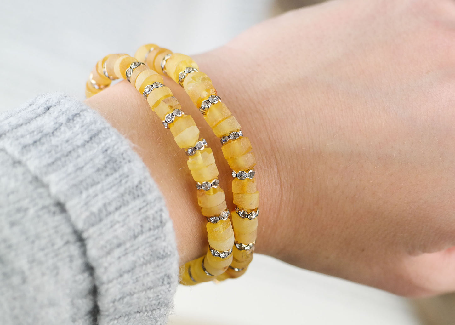 Natural raw Baltic amber bracelets with gold accents