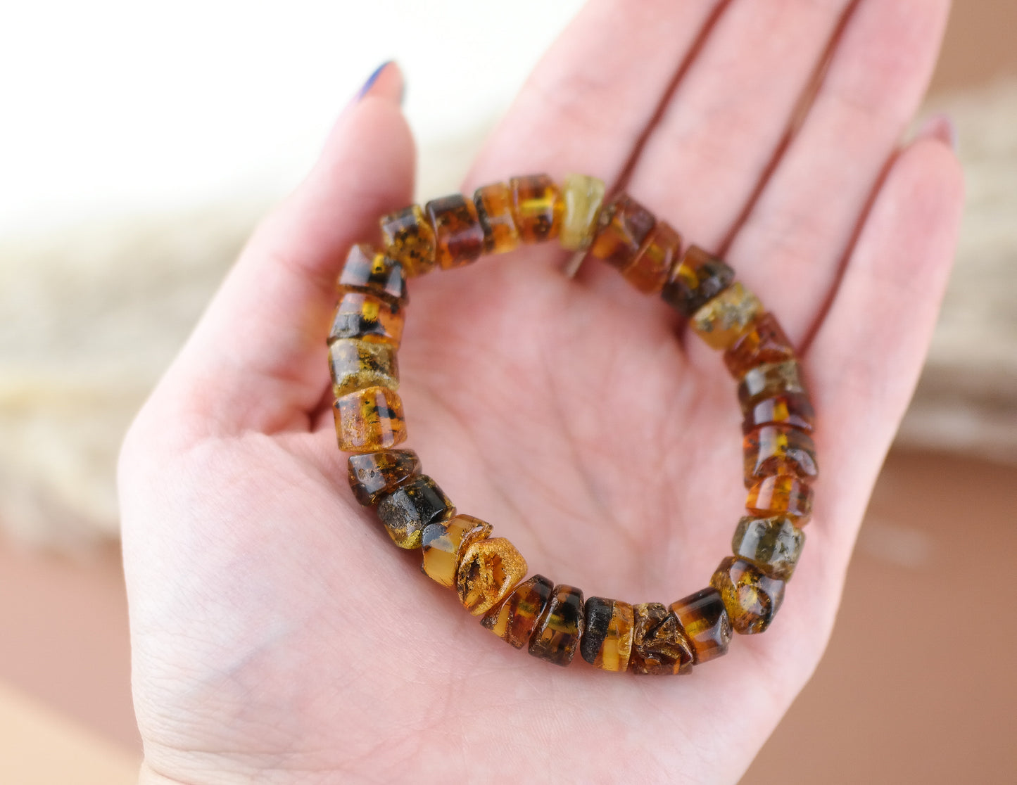 Statement green amber, unisex bracelet