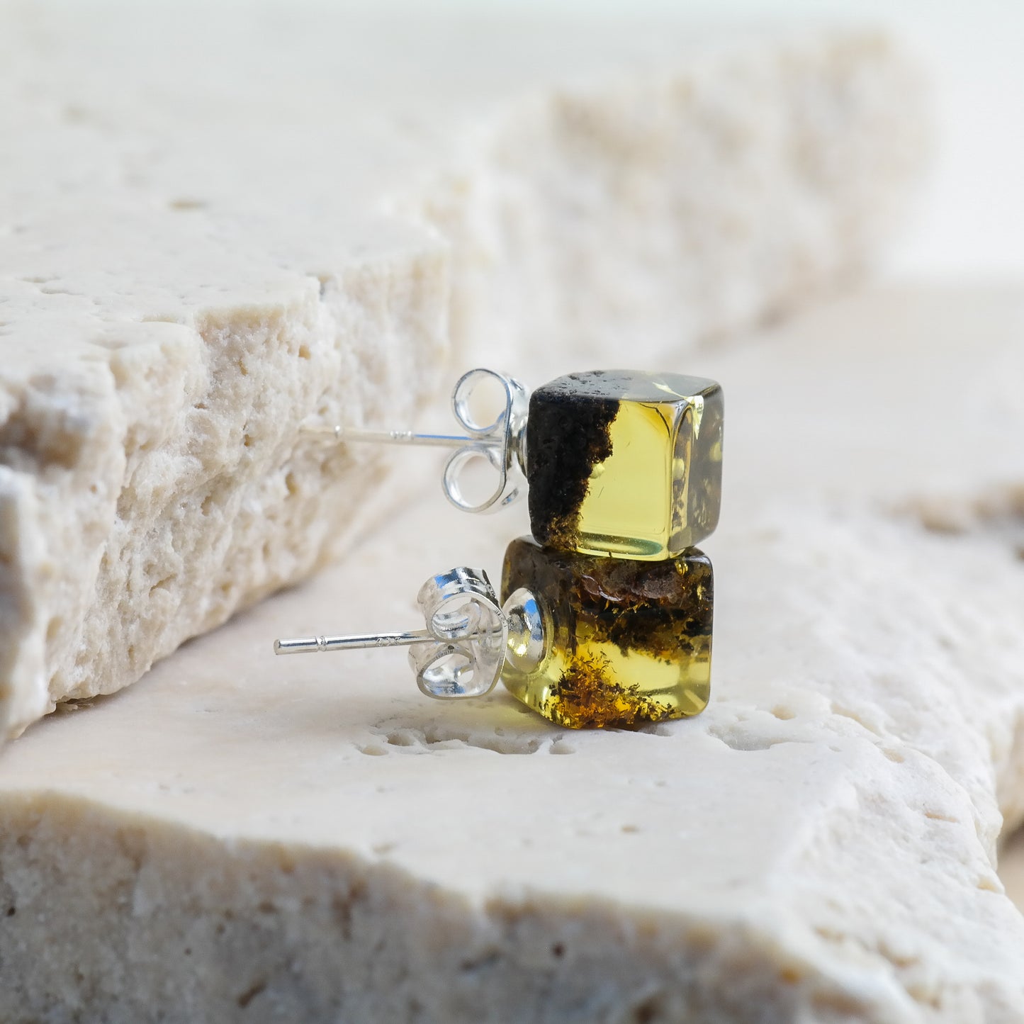 Chic square stud Baltic amber earrings