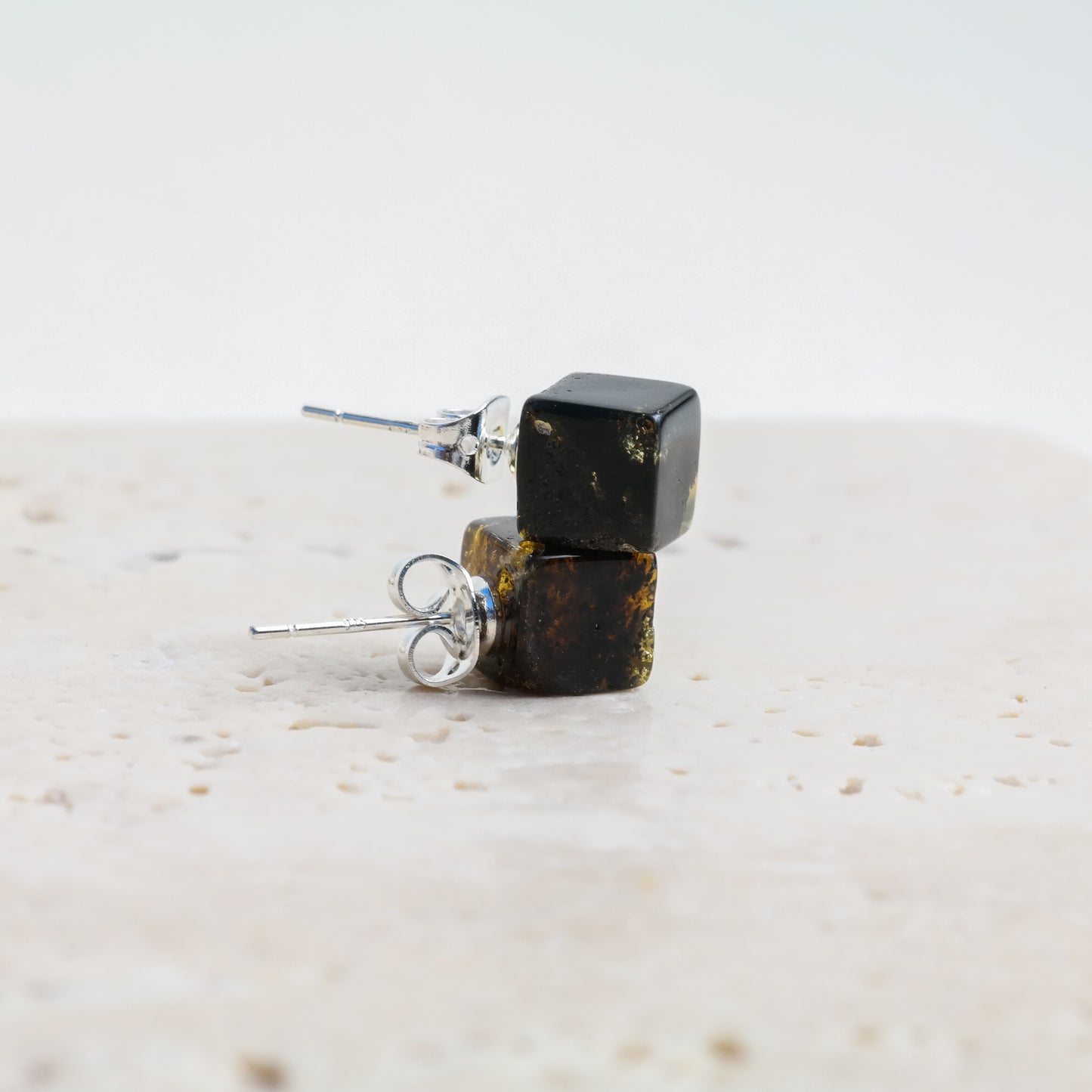 Chic square stud Baltic amber earrings