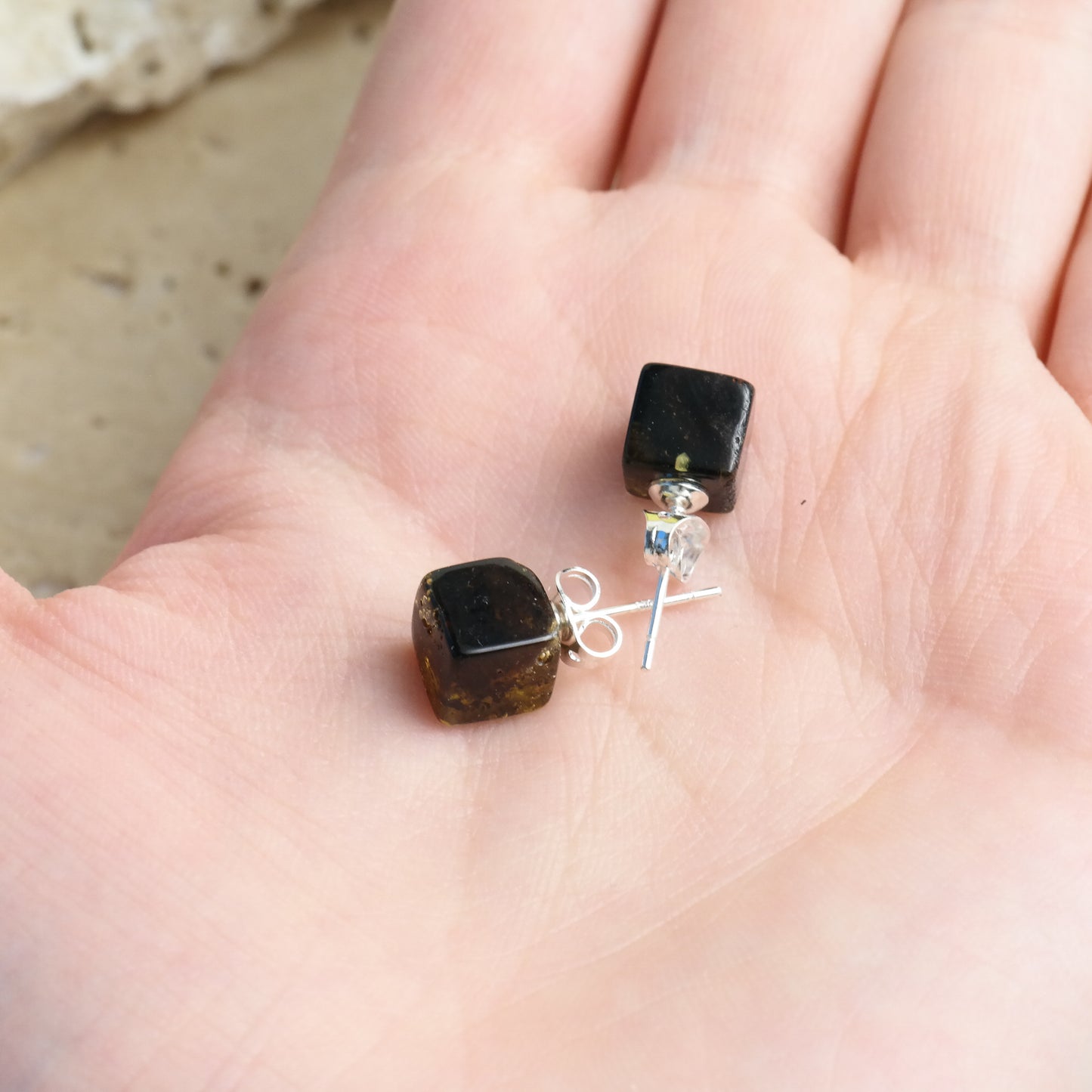 Chic square stud Baltic amber earrings