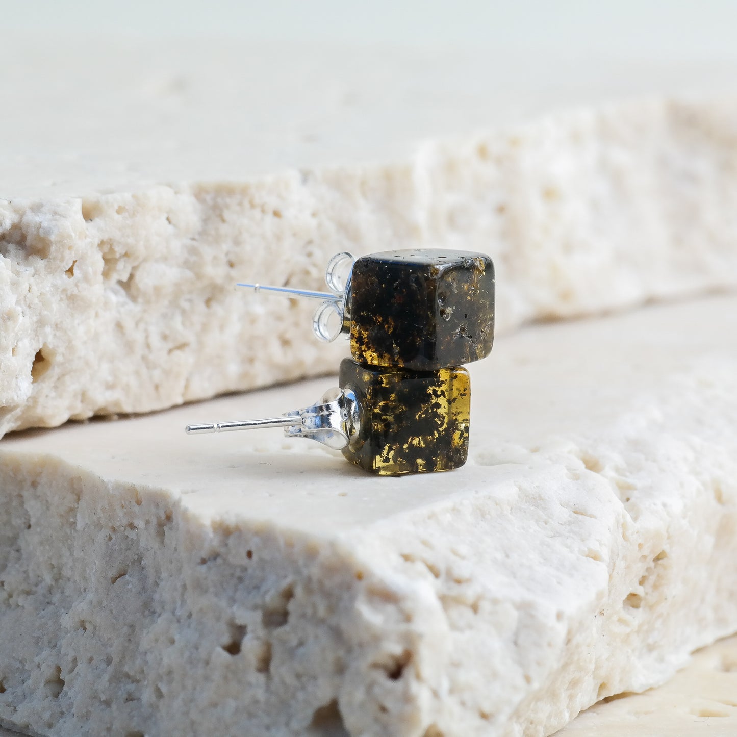 Chic square stud Baltic amber earrings