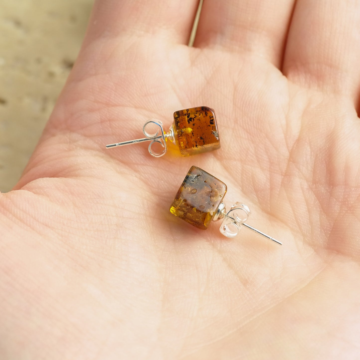 Chic square stud Baltic amber earrings