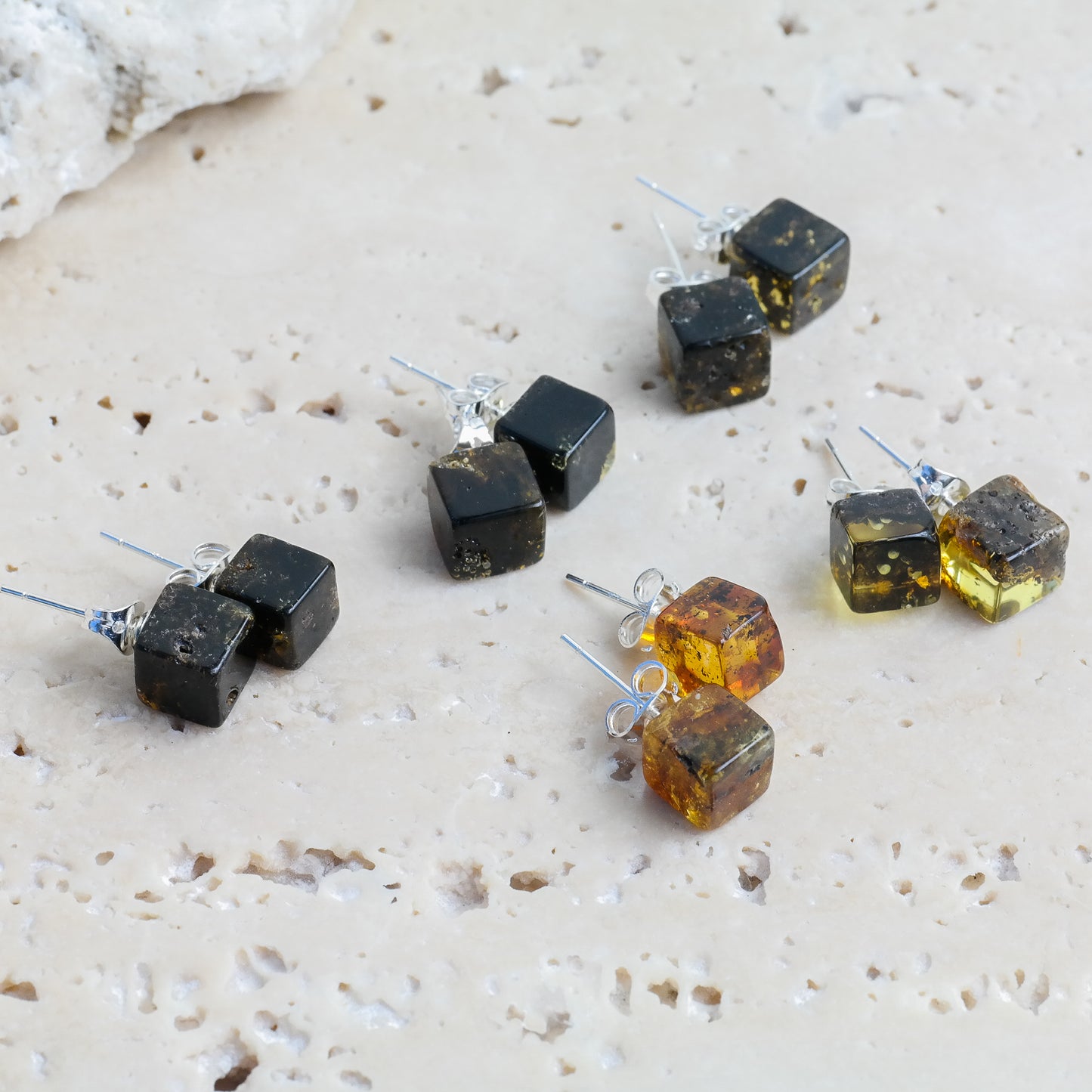 Chic square stud Baltic amber earrings