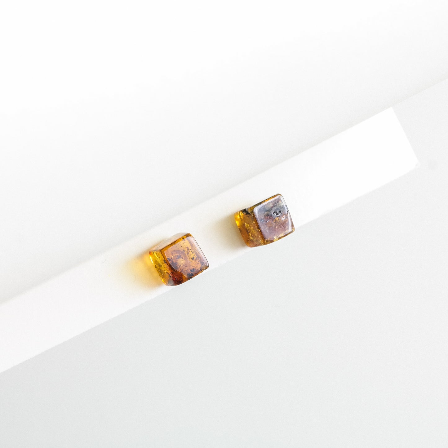 Chic square stud Baltic amber earrings