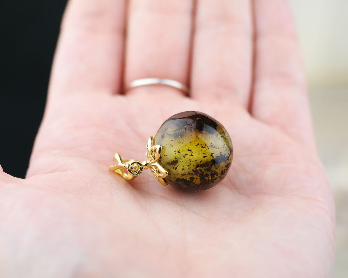 Gold plated natural Baltic amber pendant