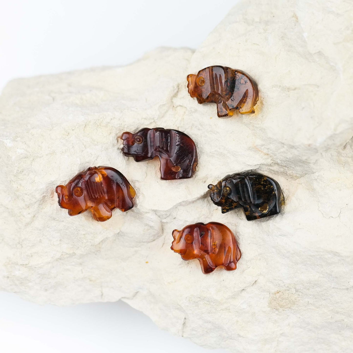 Handmade amber elephant beads