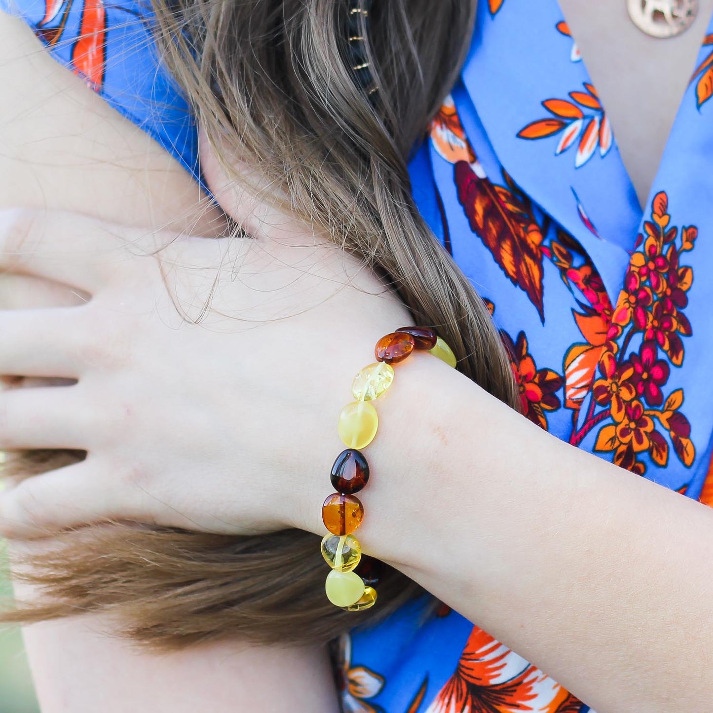 Multicolour amber bead bracelet