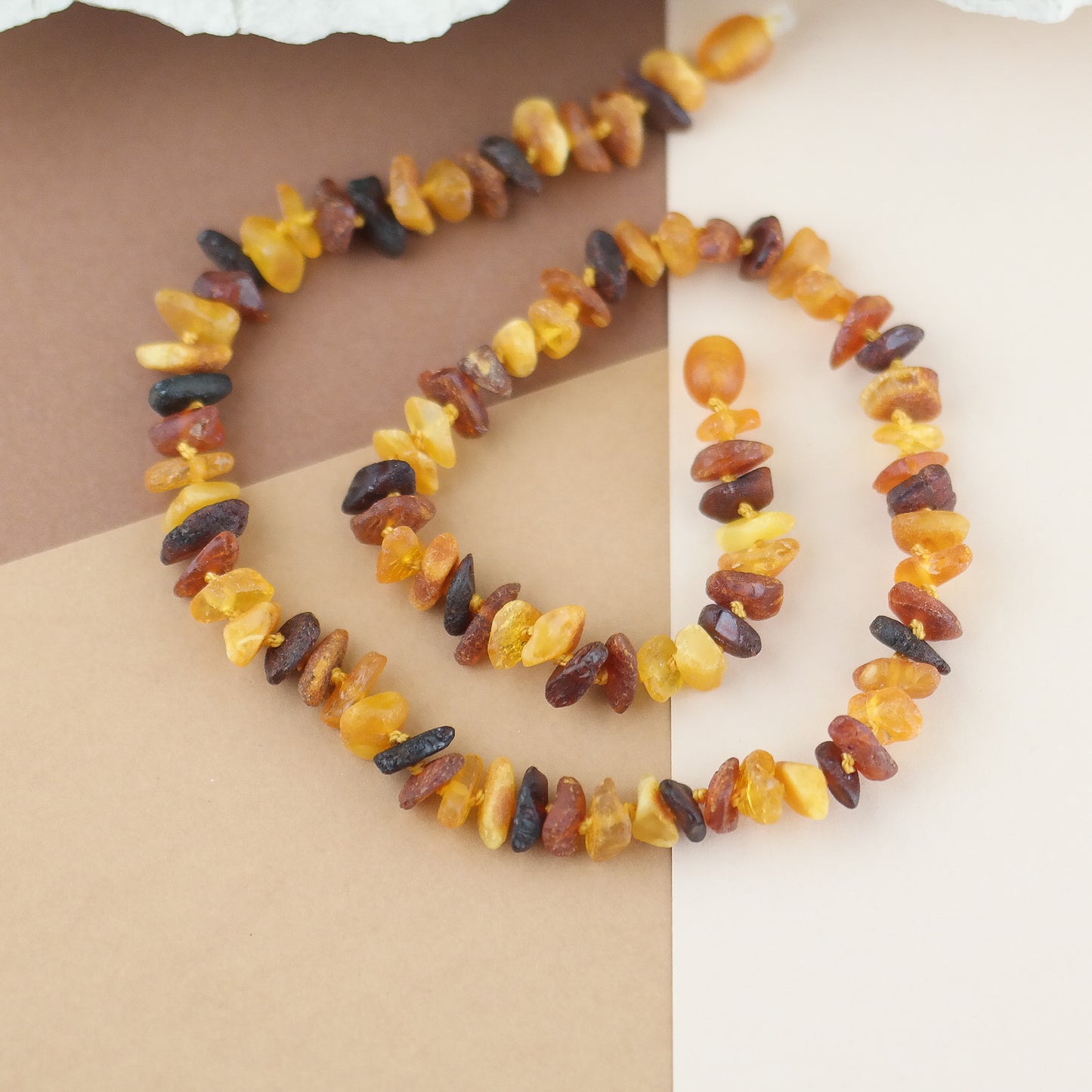 Handmade choker necklace from raw amber beads