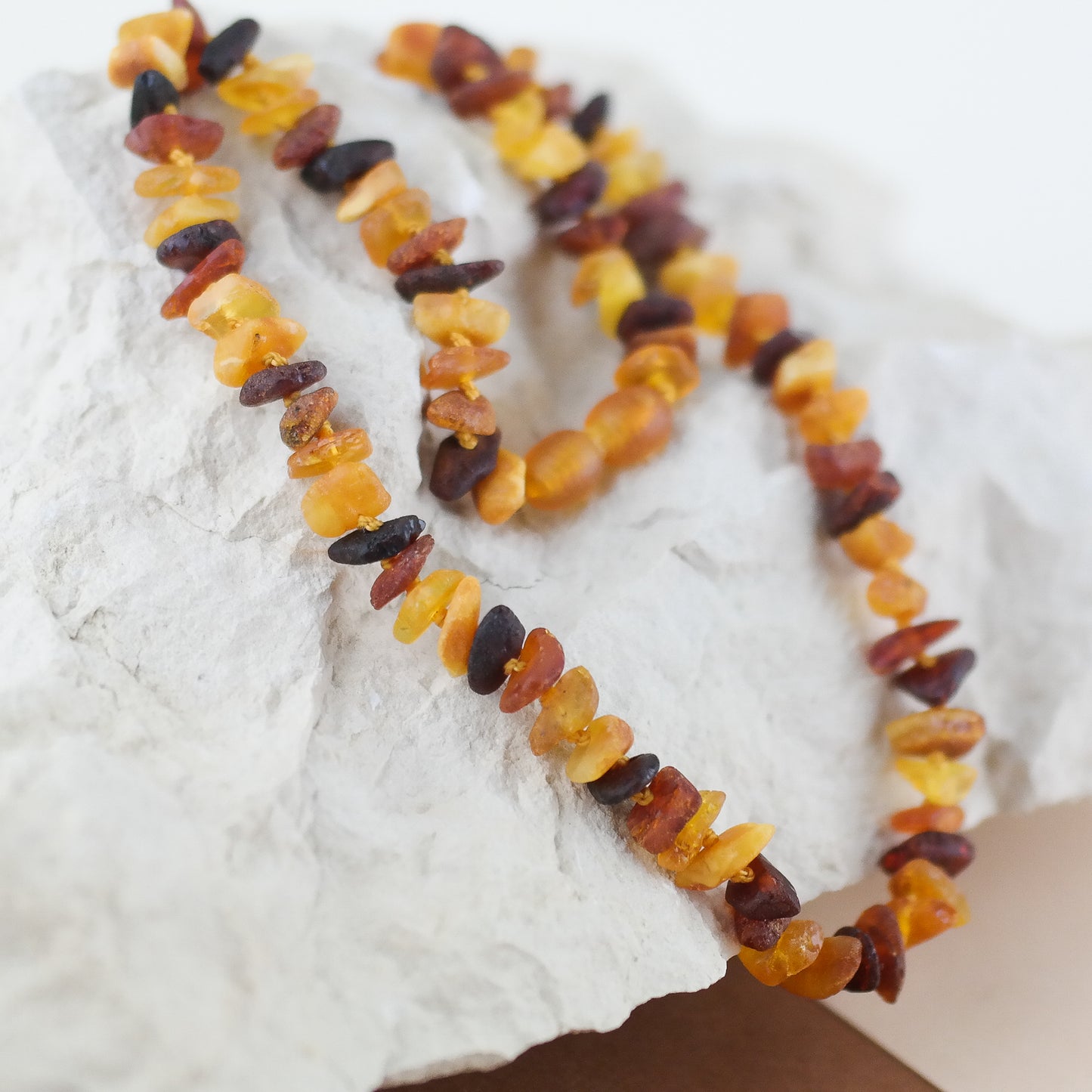 Handmade choker necklace from raw amber beads