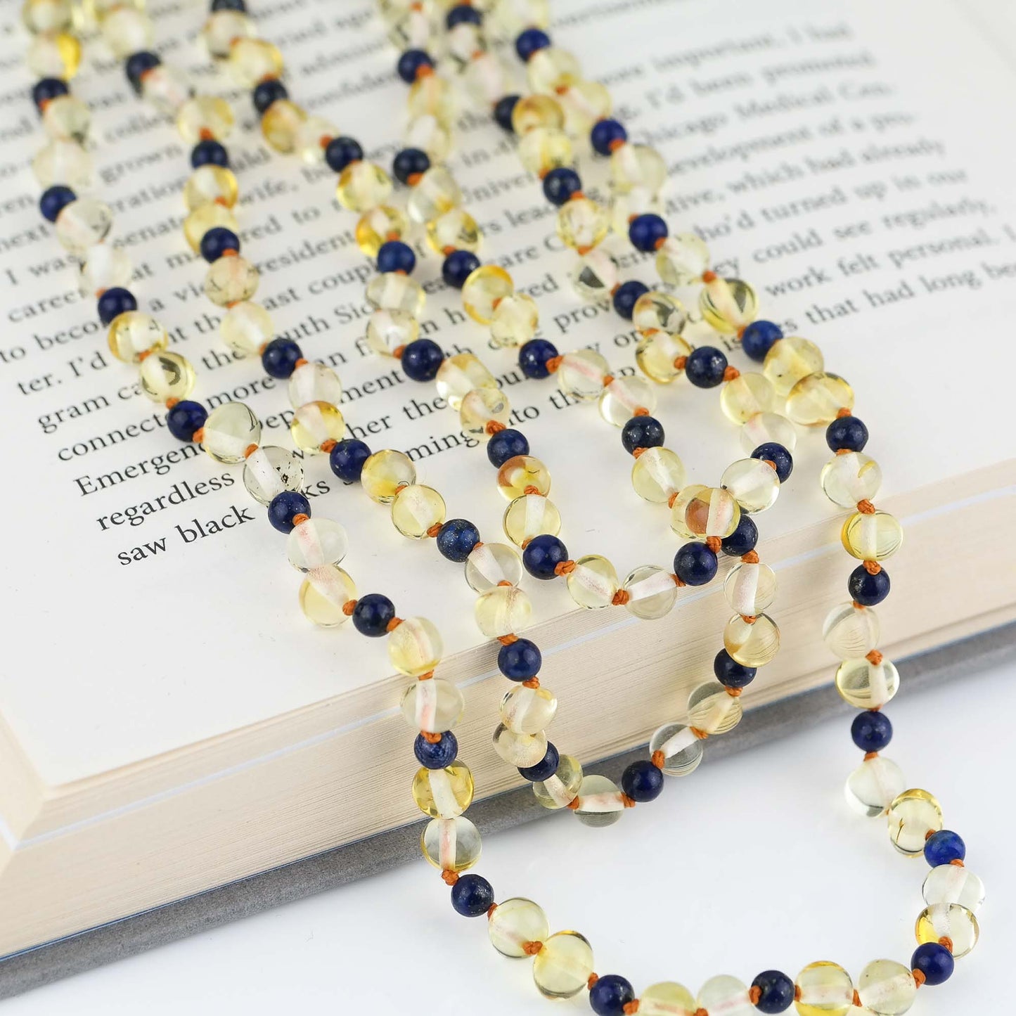 Amber choker with blue amethyst