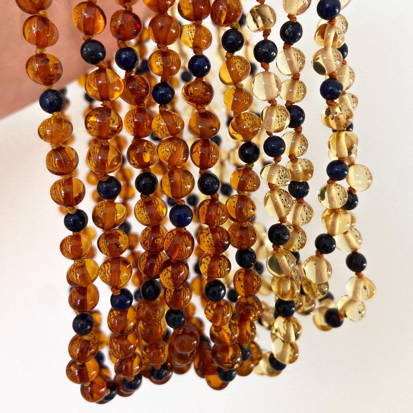 Amber choker with blue amethyst