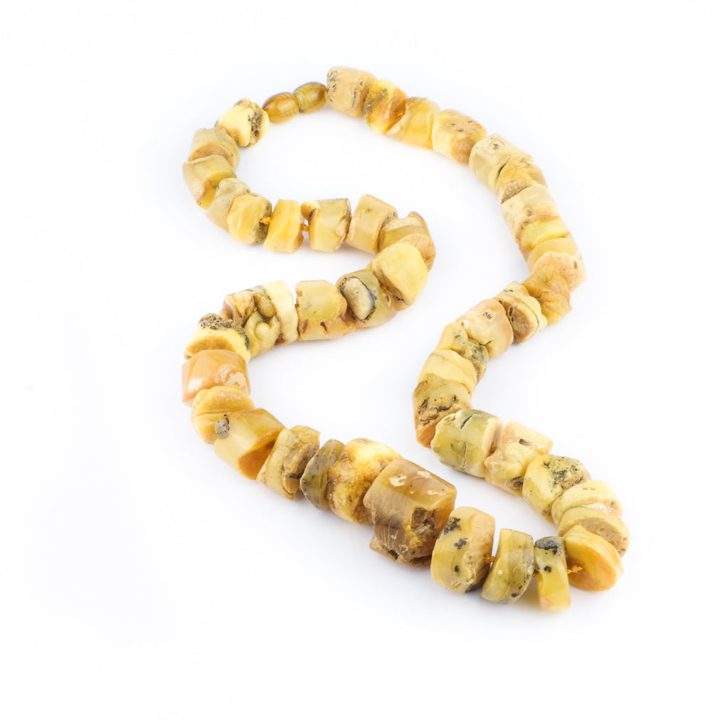 Natural amber necklace from large tube shape beads
