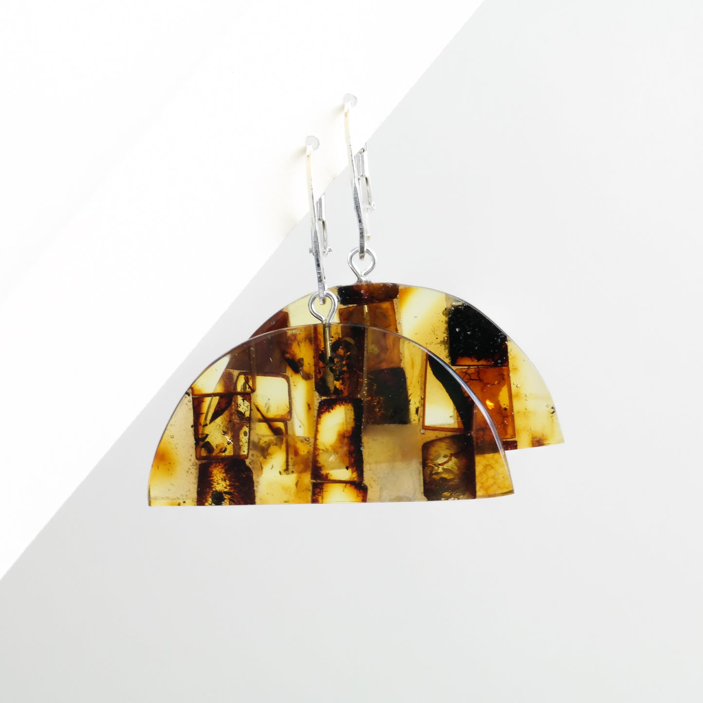 Dangle women earrings from natural Baltic amber mosaic