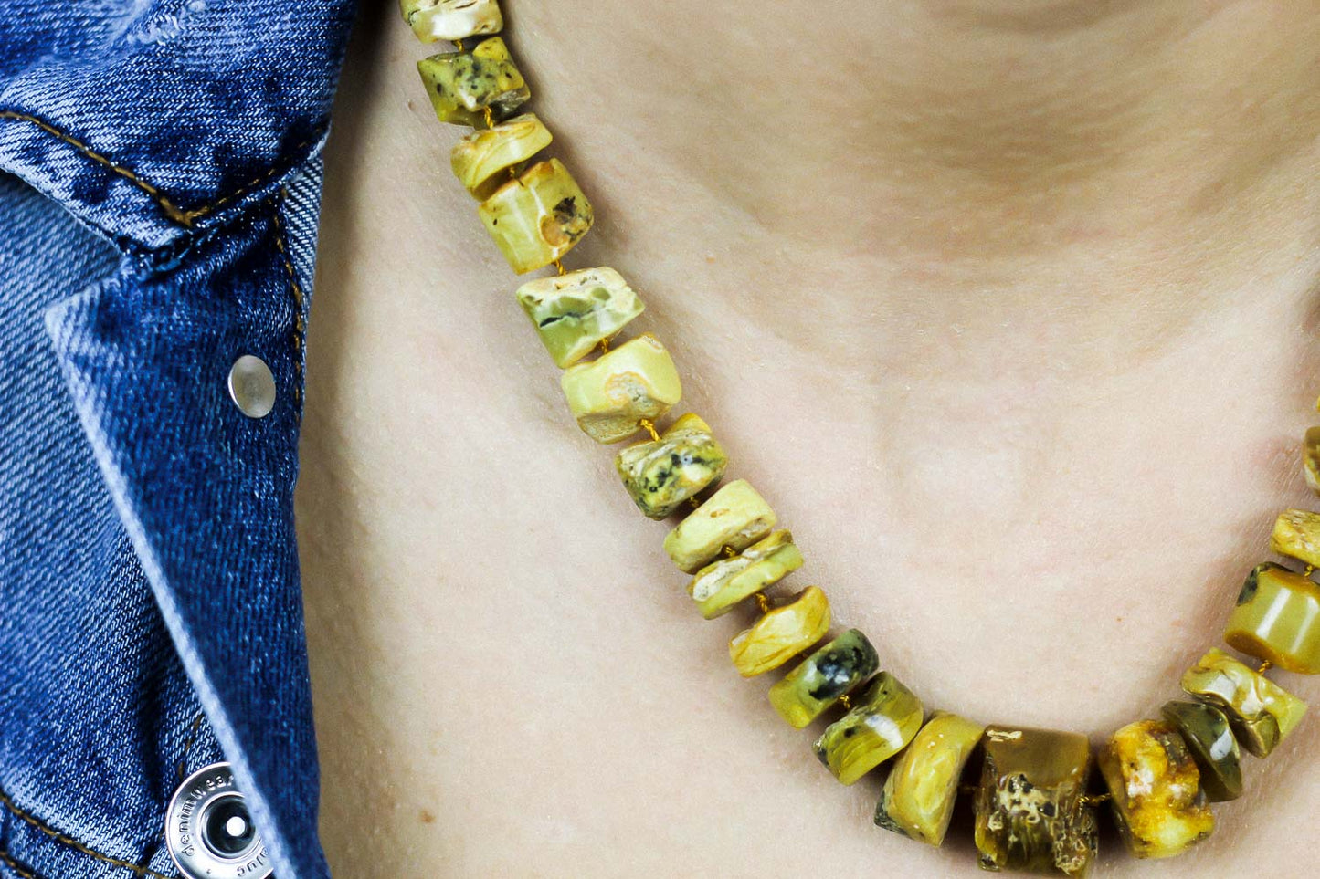 Natural amber necklace from large tube shape beads